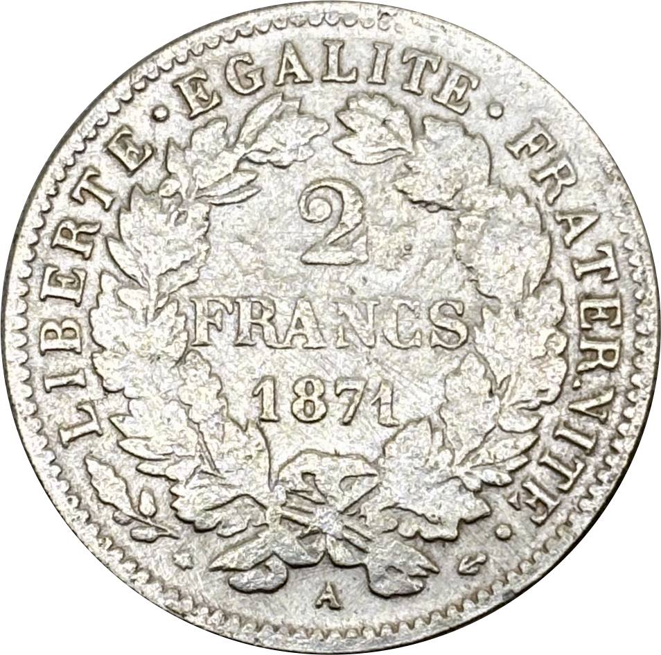 France 1871 A 2 Francs Cupronickel Silver Plated Replica Coin Commemorative Medal,Historical Collectible Art Craft For Enthusiasts