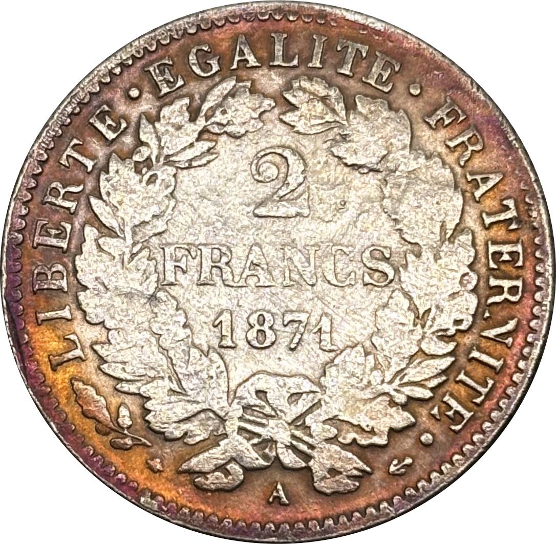 France 1871 A 2 Francs Cupronickel Silver Plated Replica Coin Commemorative Medal,Historical Collectible Art Craft For Enthusiasts