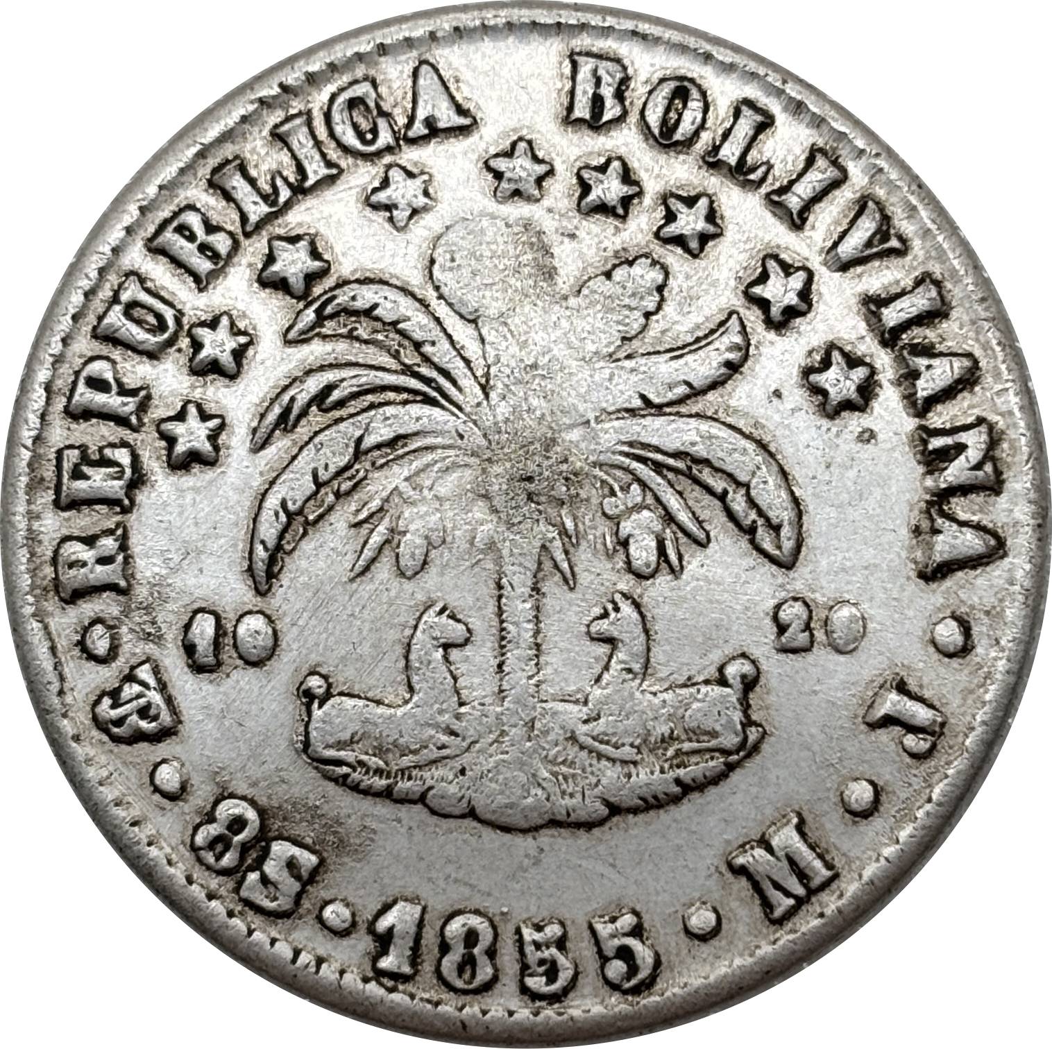 Bolivia PTS 8 Soles Potosi 1855 MJ Silver Plated Metal Replica Coin Commemorative Medal,Historical Collectible Art Craft For Enthusiasts
