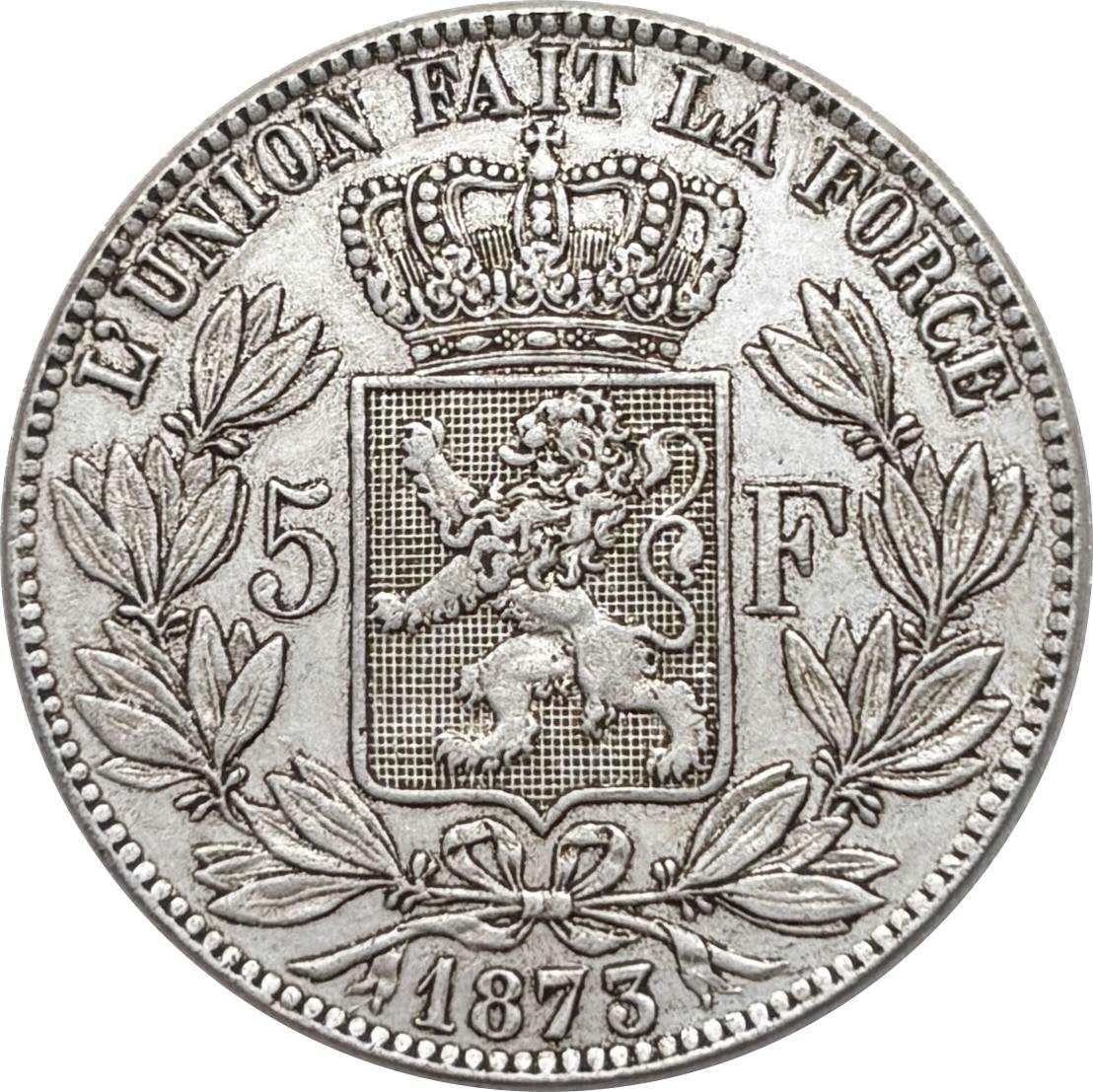 Belgium 1866 1873 5 Francs Leopold II Small Head Silver Plated Metal Replica Coin Commemorative Medal,Historical Collectible Art Craft For Enthusiasts