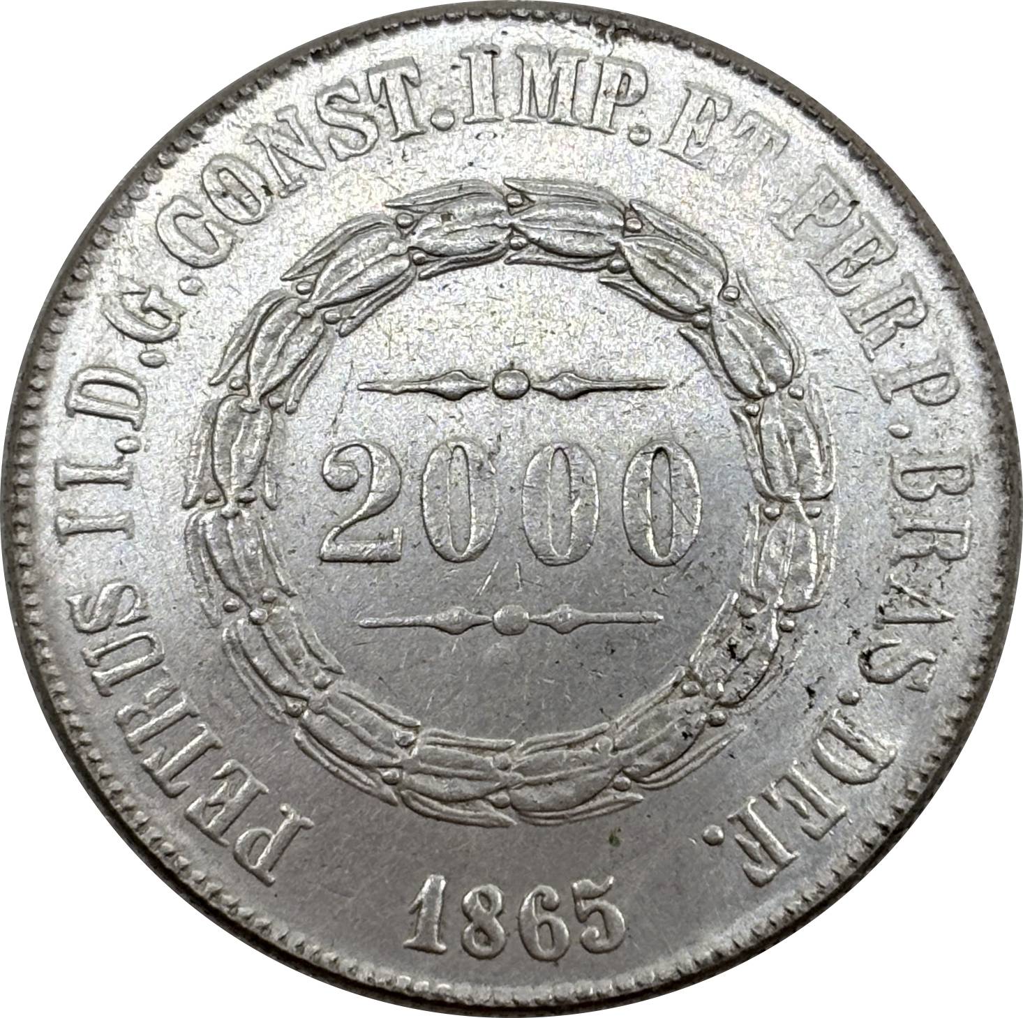Brazil 2000 Reis Pedro II 1865 Plated Silver Metal Replica Coin Commemorative Medal,Historical Collectible Art Craft For Enthusiasts
