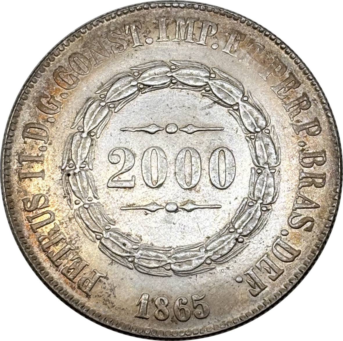 Brazil 2000 Reis Pedro II 1865 Plated Silver Metal Replica Coin Commemorative Medal,Historical Collectible Art Craft For Enthusiasts