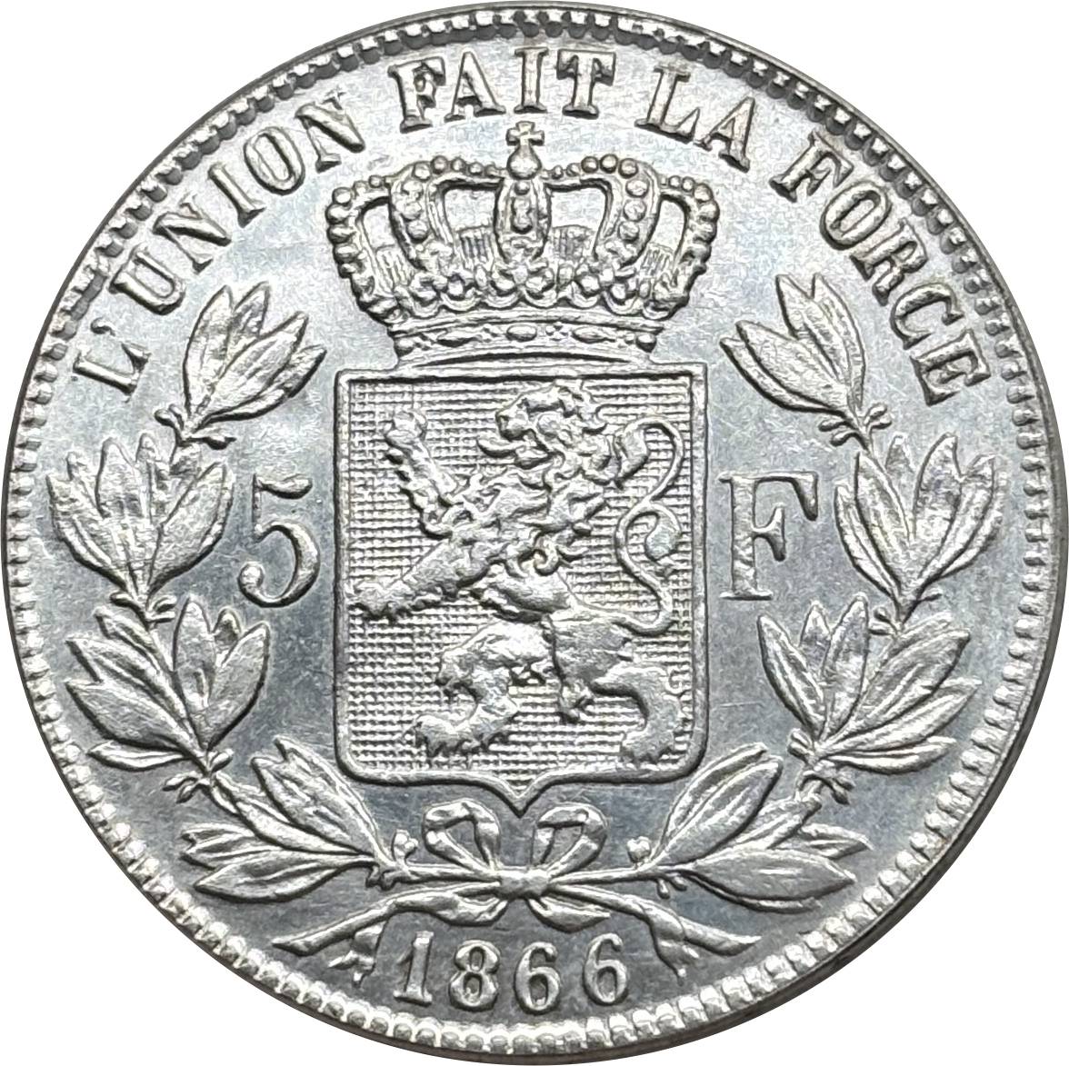 Belgium 1866 1873 5 Francs Leopold II Small Head Silver Plated Metal Replica Coin Commemorative Medal,Historical Collectible Art Craft For Enthusiasts