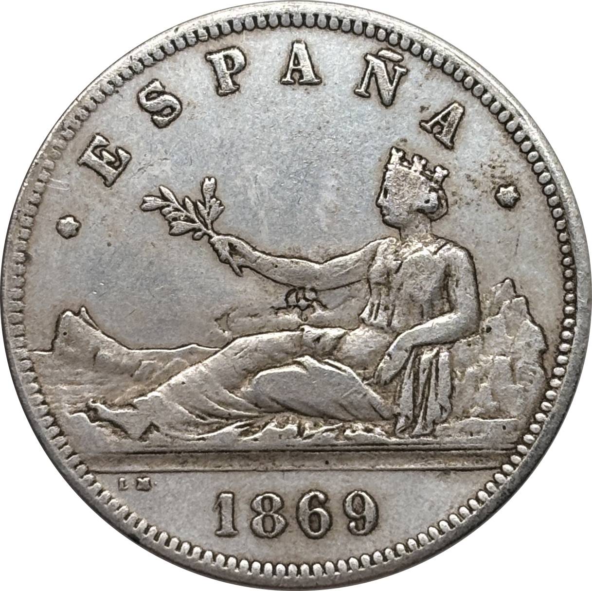 Spain Provisional Government 5 Pesetas 1869 Brass Plated Silver Replica Coin Commemorative Medal,Historical Collectible Art Craft For Enthusiasts