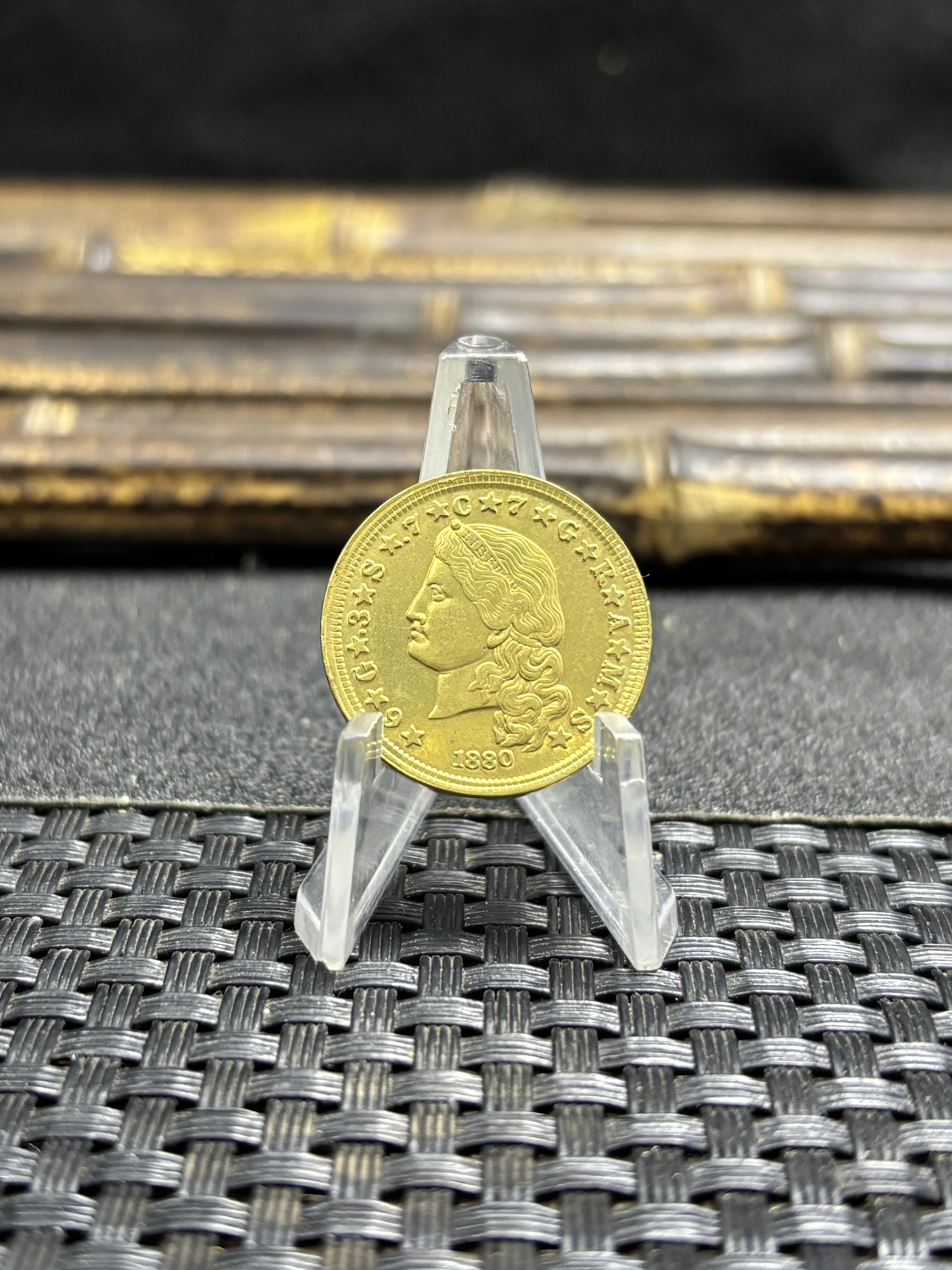 United States of America 1879 1880 1881 4 Dollars Head of Liberty One Stella 400 Cents US Brass Metal Replica Coin Commemorative Medal,Historical Collectible Art Craft For Enthusiasts