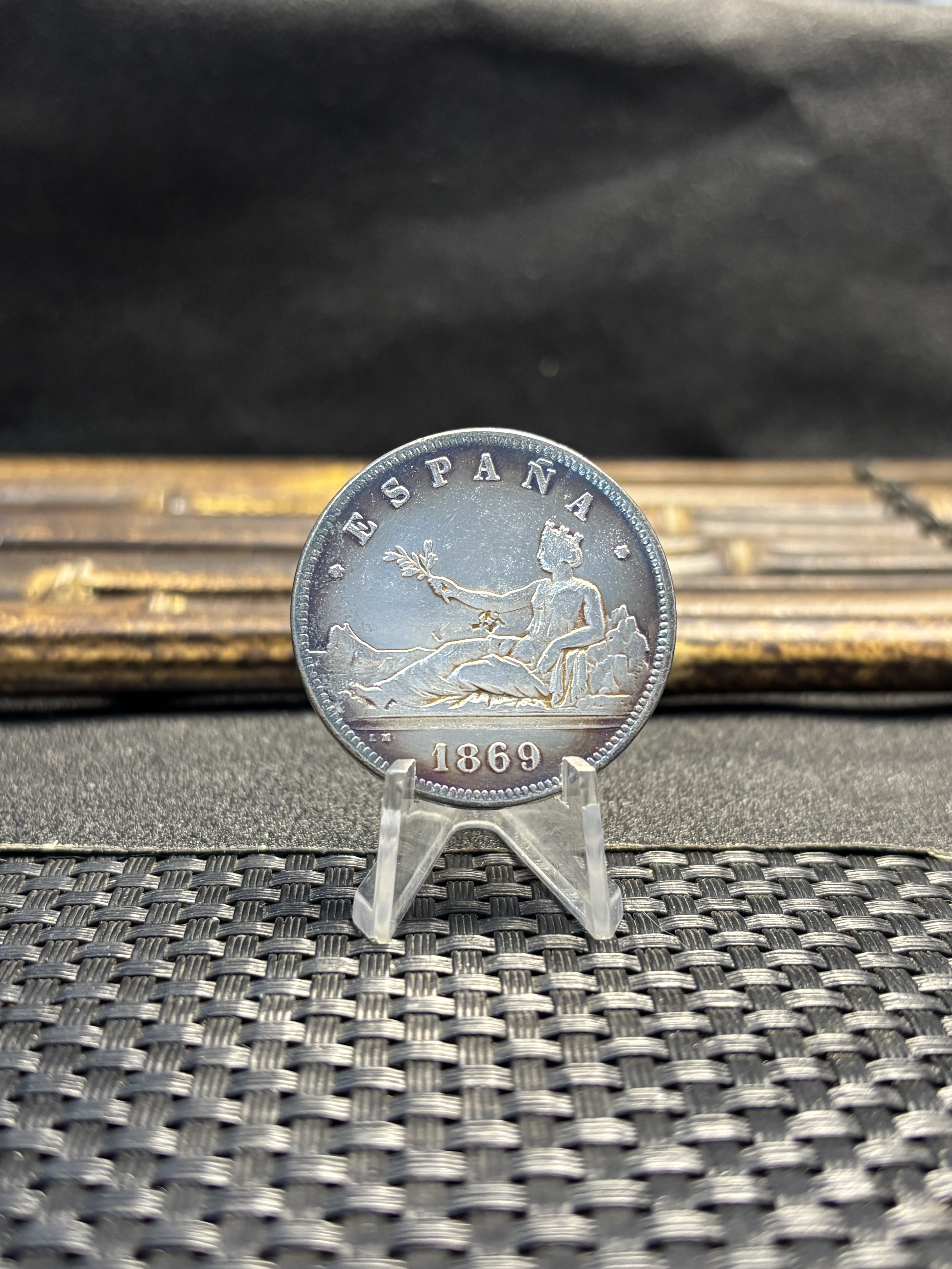 Spain Provisional Government 5 Pesetas 1869 Brass Plated Silver Replica Coin Commemorative Medal,Historical Collectible Art Craft For Enthusiasts