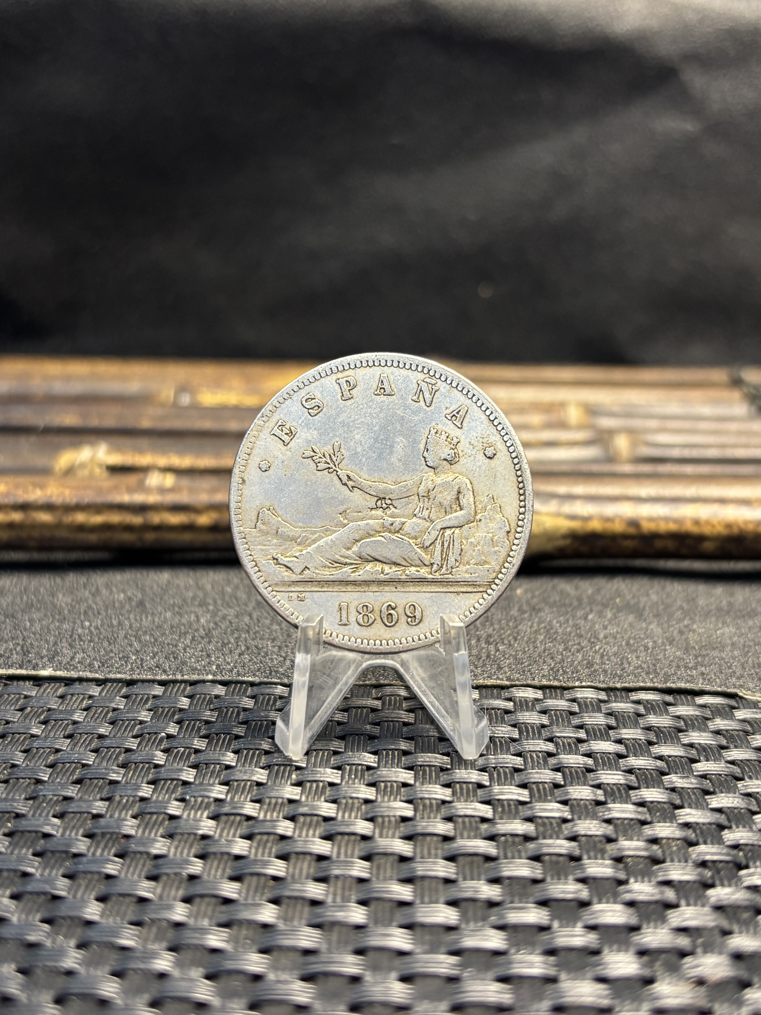 Spain Provisional Government 5 Pesetas 1869 Brass Plated Silver Replica Coin Commemorative Medal,Historical Collectible Art Craft For Enthusiasts