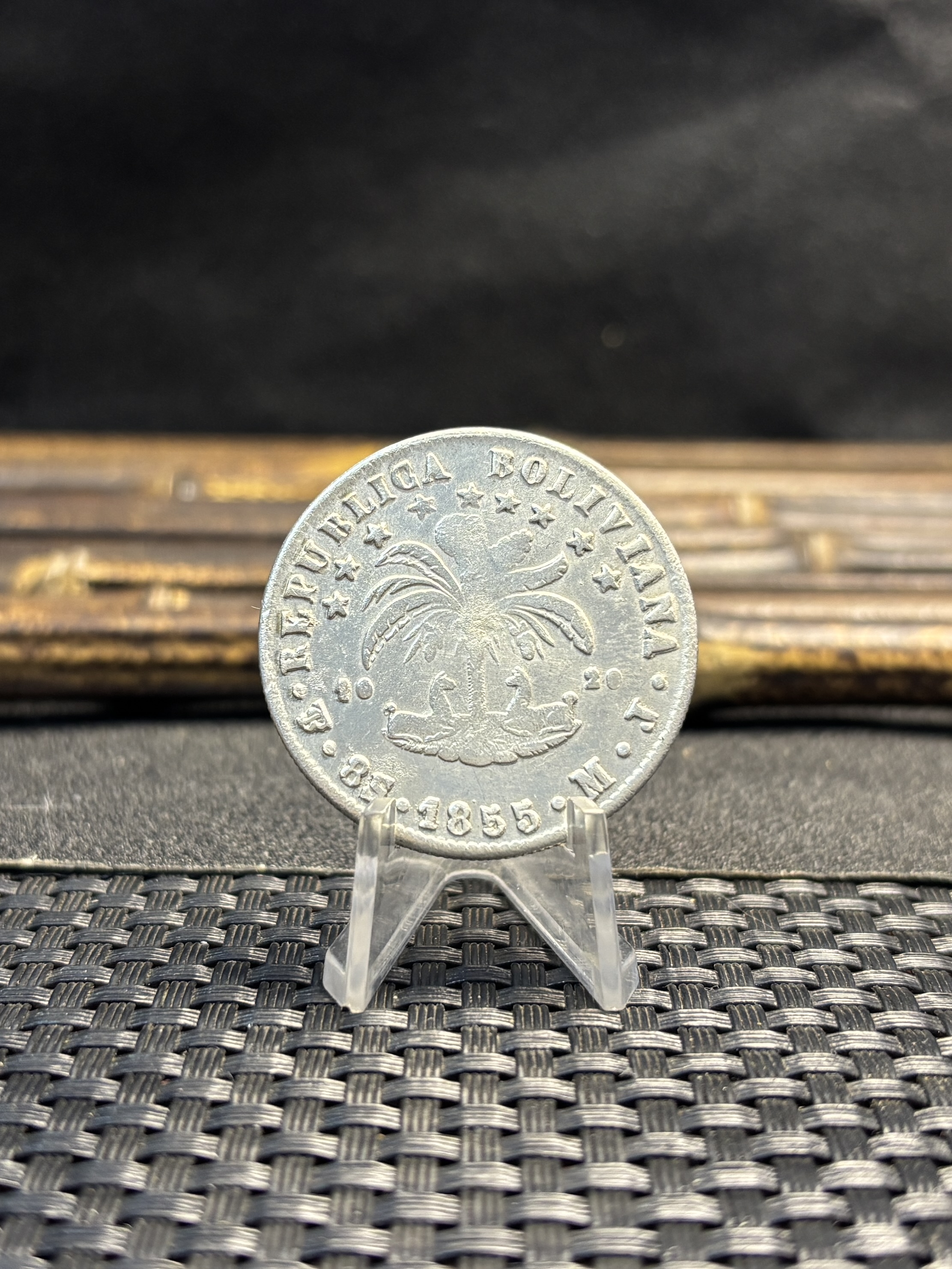 Bolivia PTS 8 Soles Potosi 1855 MJ Silver Plated Metal Replica Coin Commemorative Medal,Historical Collectible Art Craft For Enthusiasts