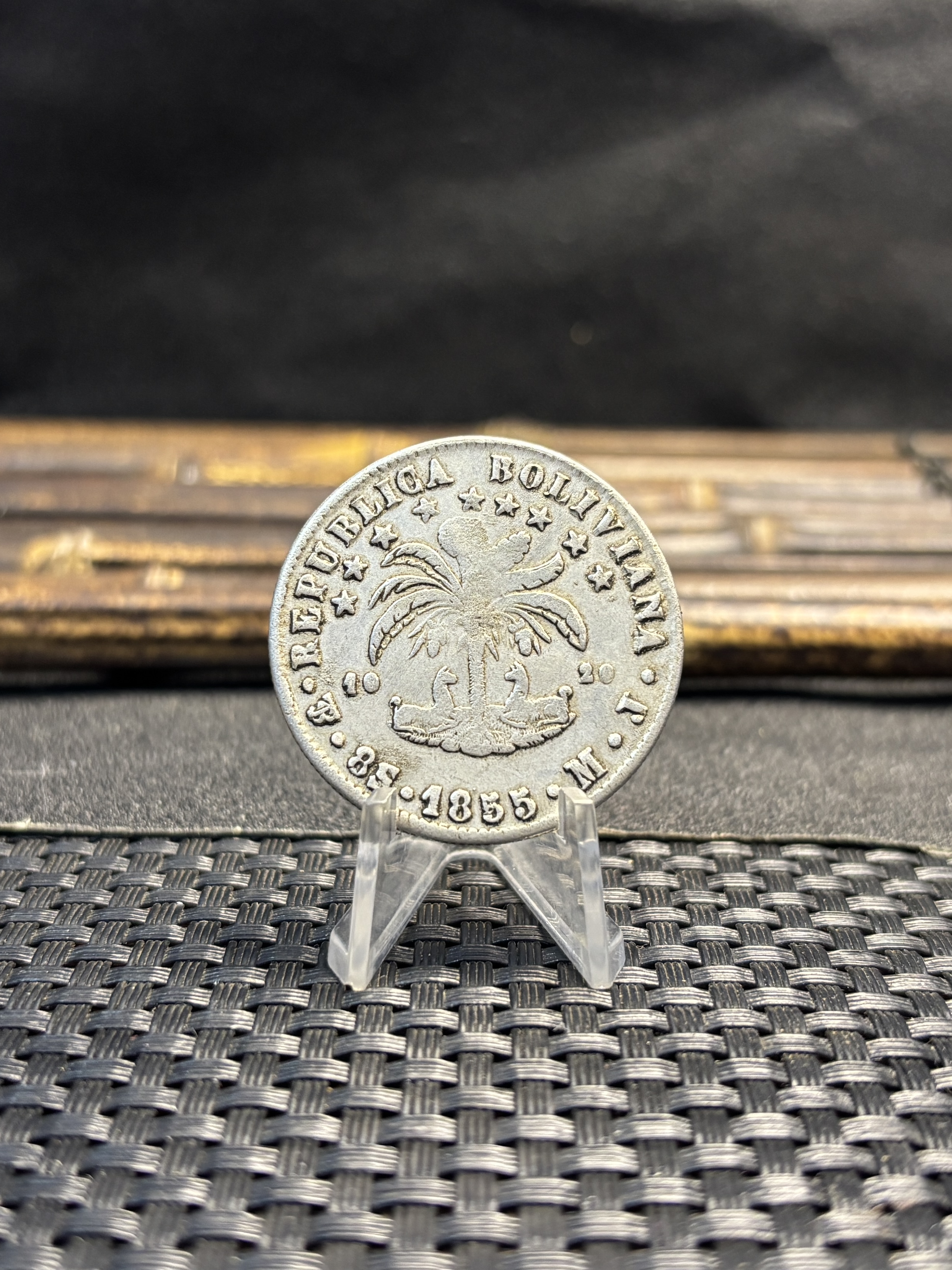 Bolivia PTS 8 Soles Potosi 1855 MJ Silver Plated Metal Replica Coin Commemorative Medal,Historical Collectible Art Craft For Enthusiasts