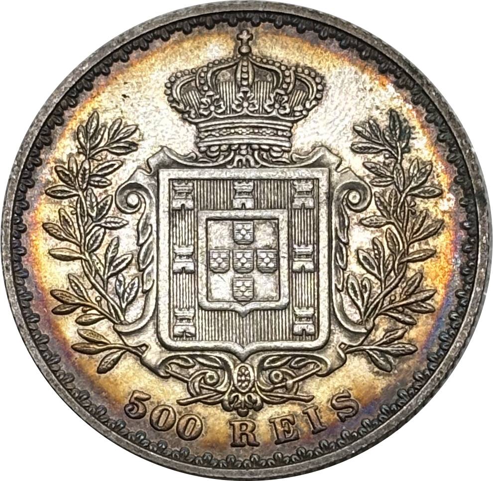 Portugal 1893 1894 1900 500 Reis Charles I Carlos Wreath Silver Plated Replica Coin Commemorative Medal,Historical Collectible Art Craft For Enthusiasts