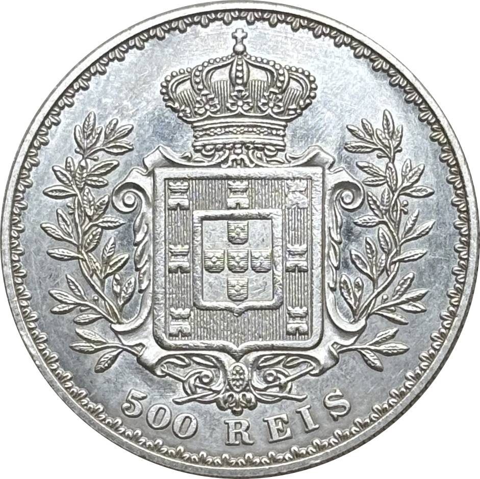 Portugal 1893 1894 1900 500 Reis Charles I Carlos Wreath Silver Plated Replica Coin Commemorative Medal,Historical Collectible Art Craft For Enthusiasts