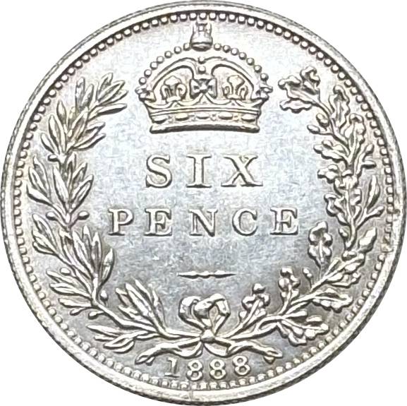 United Kingdom 1888 Six 6 Pence Victoria 2nd Portrait 2nd Reverse Great Britain Silver Plated Replica Coin Commemorative Medal,Historical Collectible Art Craft For Enthusiasts