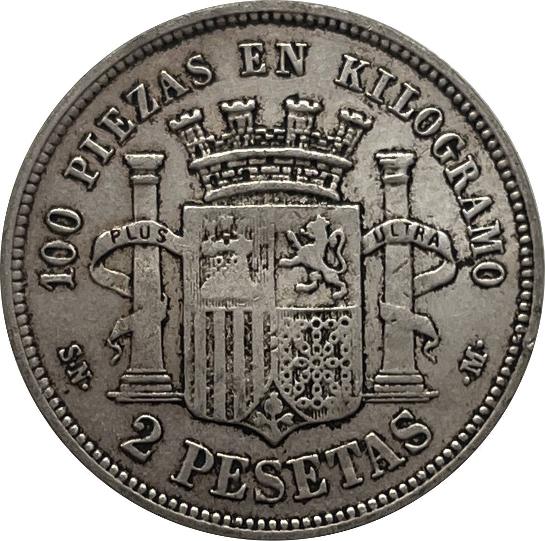 Spain 1870 2 Pesetas 100 Piezas Espana Kilogramo Silver Plated Replica Coin Commemorative Medal,Historical Collectible Art Craft For Enthusiasts