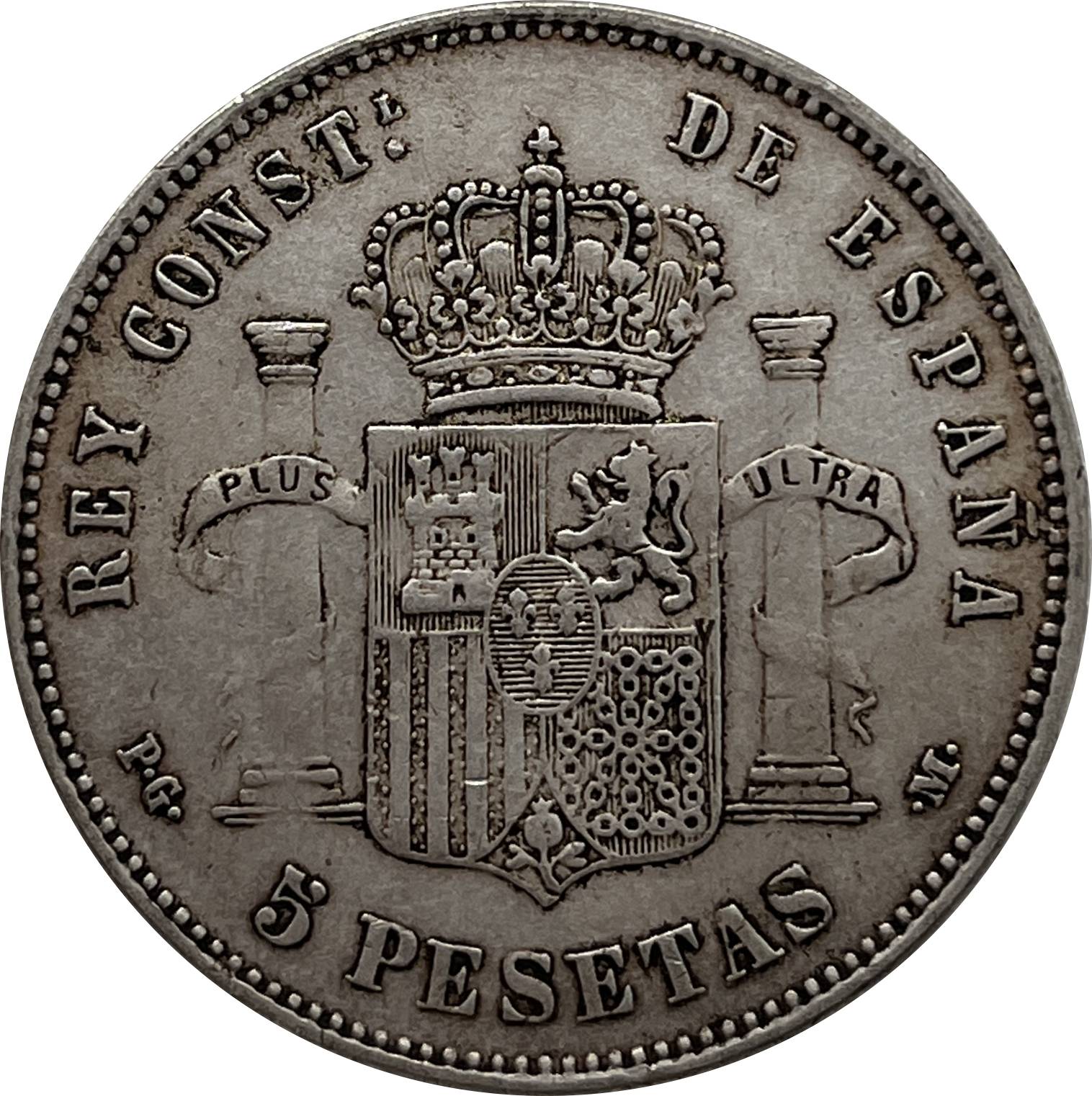 Spain 1890 1892 5 Pesetas ESP Alfonso XIII Silver Plated Replica Coin Commemorative Medal,Historical Collectible Art Craft For Enthusiasts