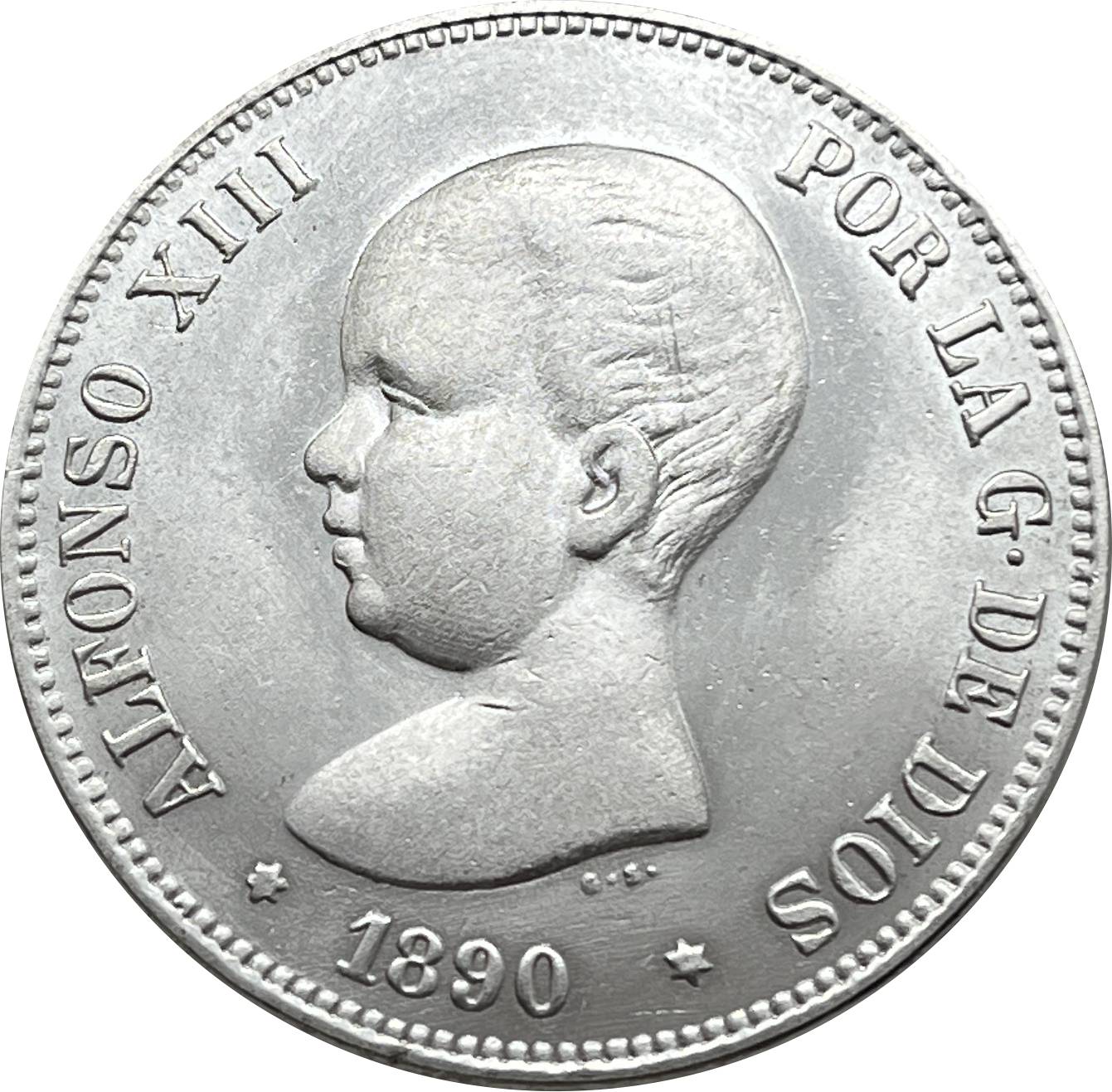 Spain 1890 1892 5 Pesetas ESP Alfonso XIII Silver Plated Replica Coin Commemorative Medal,Historical Collectible Art Craft For Enthusiasts