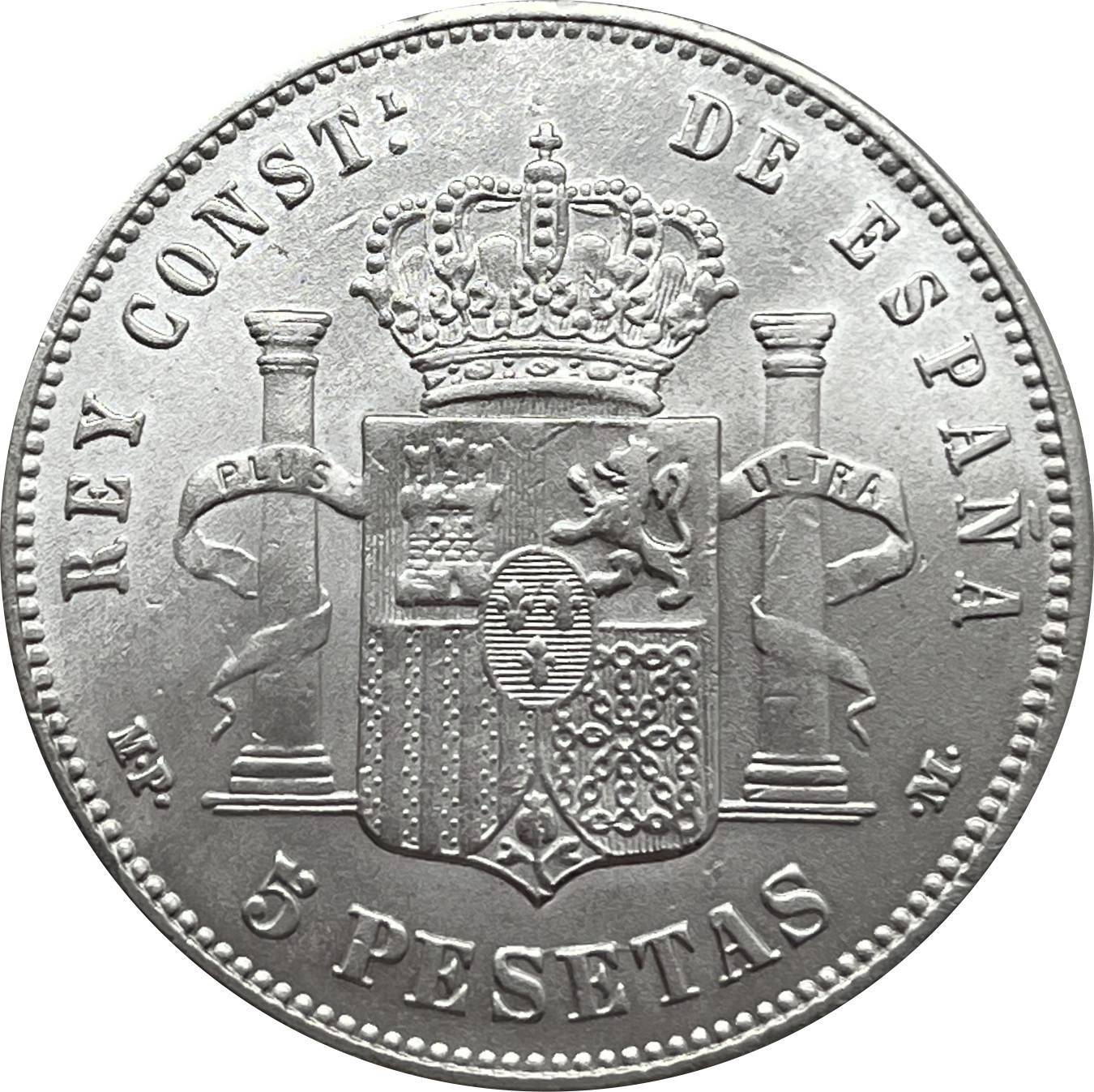 Spain 1890 1892 5 Pesetas ESP Alfonso XIII Silver Plated Replica Coin Commemorative Medal,Historical Collectible Art Craft For Enthusiasts