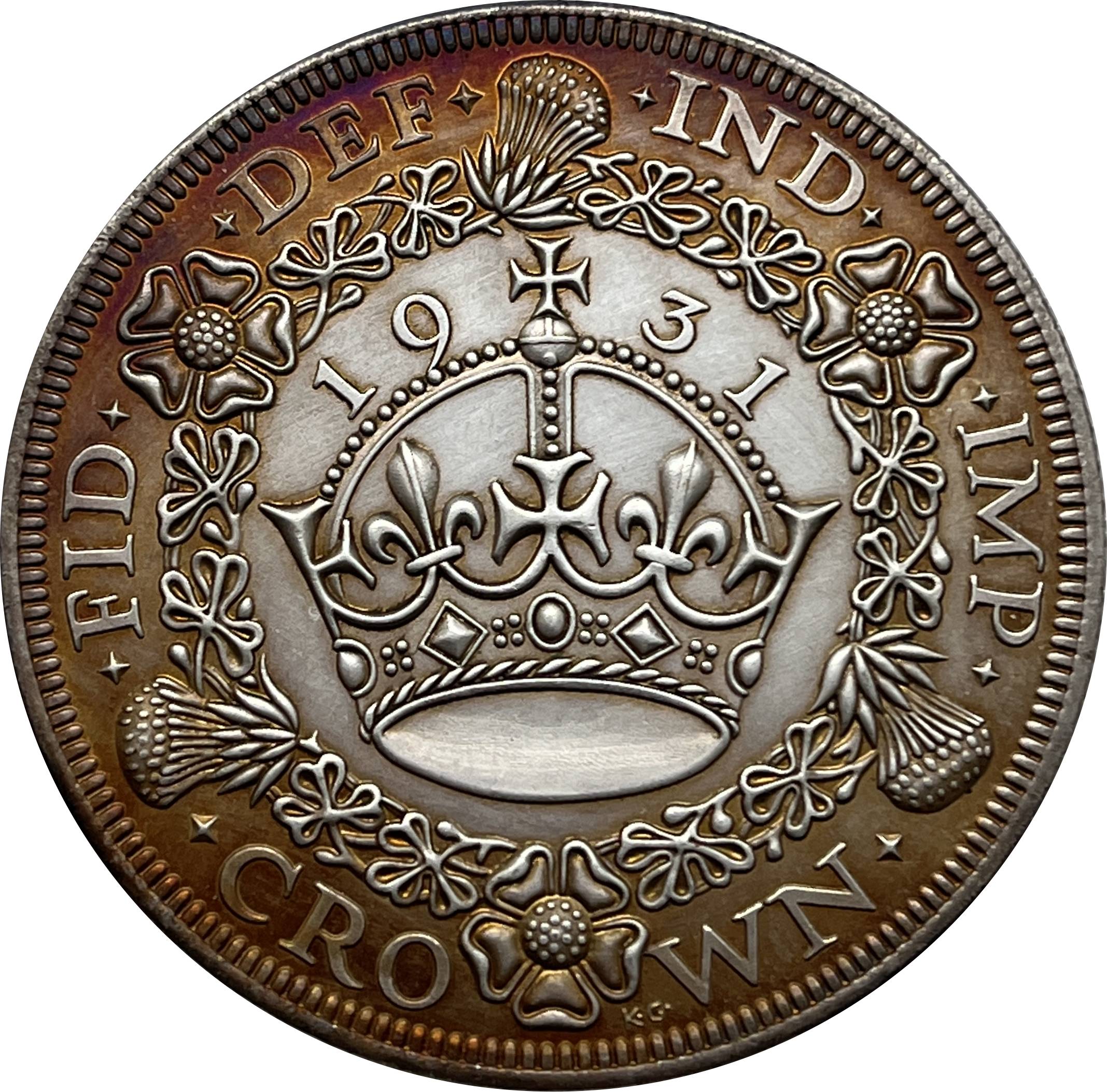 United Kingdom 1 Crown 1927 1928 1929 1930 1931 1932 1933 1934 1936 George V Wreath Crown Great Britain Silver Plated  Replica Coin Commemorative Medal,Historical Collectible Art Craft For Enthusiasts