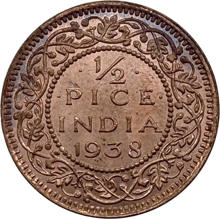 India British 1938 1/2 Pice George VI Copper Metal Replica Coin Commemorative Medal,Historical Collectible Art Craft For Enthusiasts
