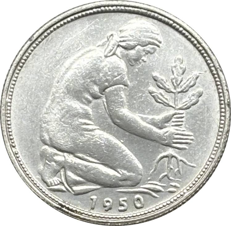 Federal Republic Bank of Germany States 1950 50 Pfennigs Silver Plated Replica Coin Commemorative Medal,Historical Collectible Art Craft For Enthusiasts
