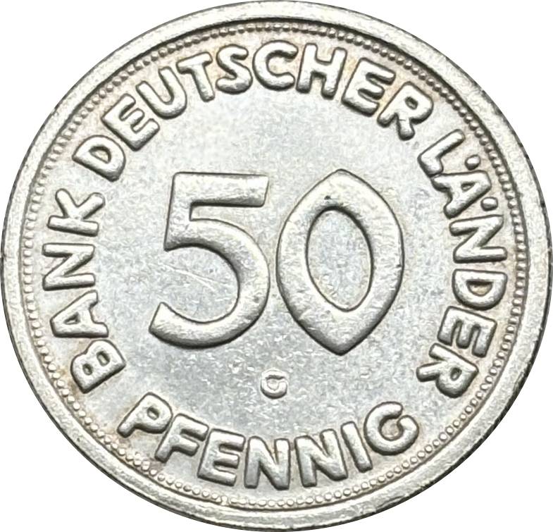 Federal Republic Bank of Germany States 1950 50 Pfennigs Silver Plated Replica Coin Commemorative Medal,Historical Collectible Art Craft For Enthusiasts