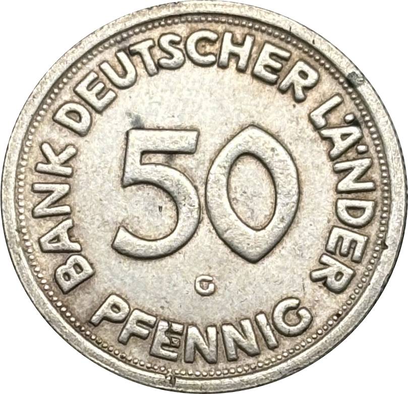 Federal Republic Bank of Germany States 1950 50 Pfennigs Silver Plated Replica Coin Commemorative Medal,Historical Collectible Art Craft For Enthusiasts