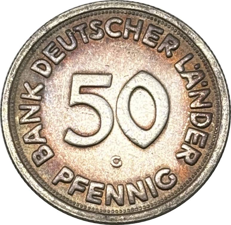 Federal Republic Bank of Germany States 1950 50 Pfennigs Silver Plated Replica Coin Commemorative Medal,Historical Collectible Art Craft For Enthusiasts