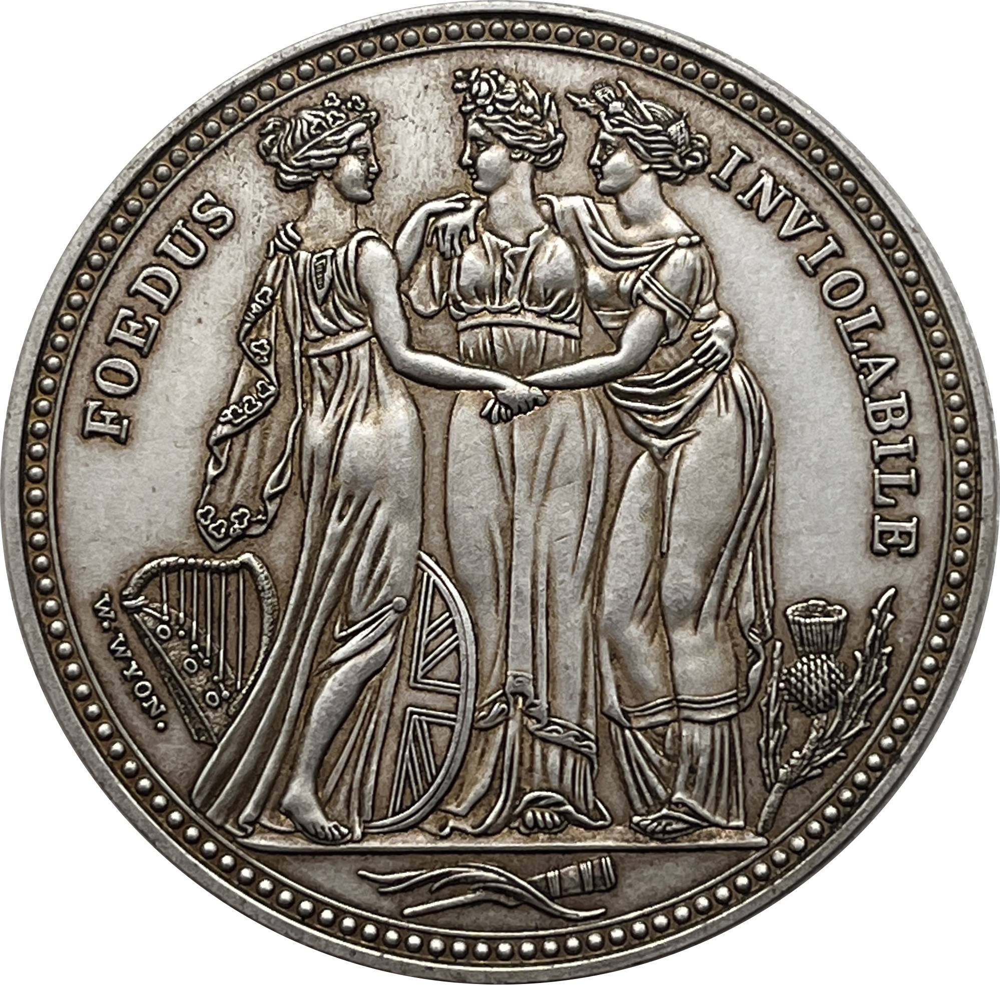 United Kingdom 1817 1 Crown George III Three Graces Pattern Silver Plated Replica Coin Commemorative Medal,Historical Collectible Art Craft For Enthusiasts
