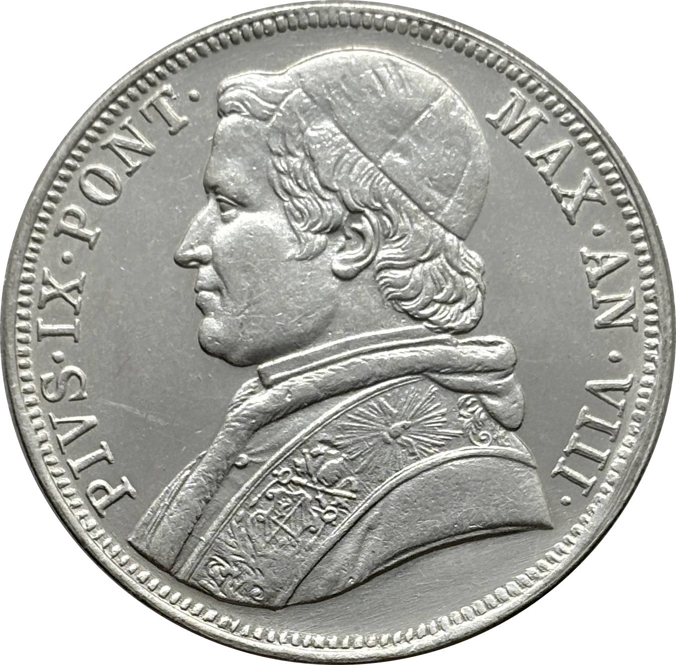 Italian States 1853 R Papal 1 Scudo Pius IX Silver Plated Replica Coin Commemorative Medal,Historical Collectible Art Craft For Enthusiasts
