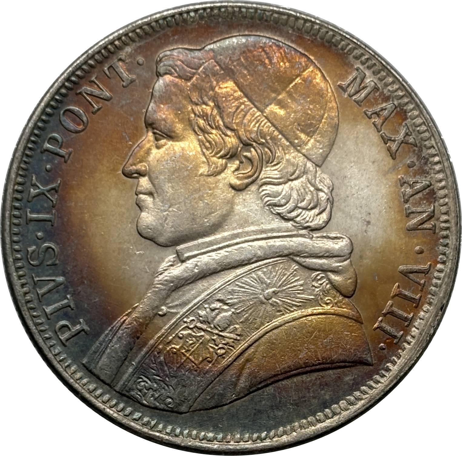 Italian States 1853 R Papal 1 Scudo Pius IX Silver Plated Replica Coin Commemorative Medal,Historical Collectible Art Craft For Enthusiasts