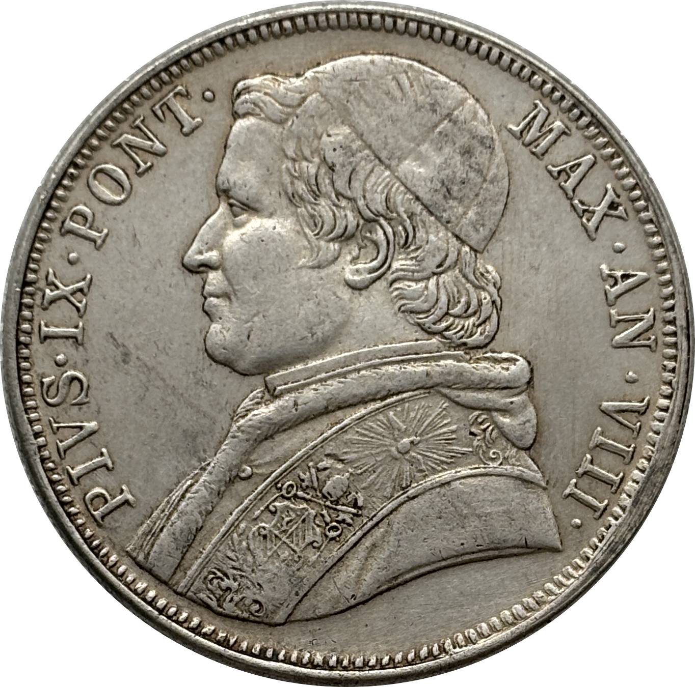 Italian States 1853 R Papal 1 Scudo Pius IX Silver Plated Replica Coin Commemorative Medal,Historical Collectible Art Craft For Enthusiasts