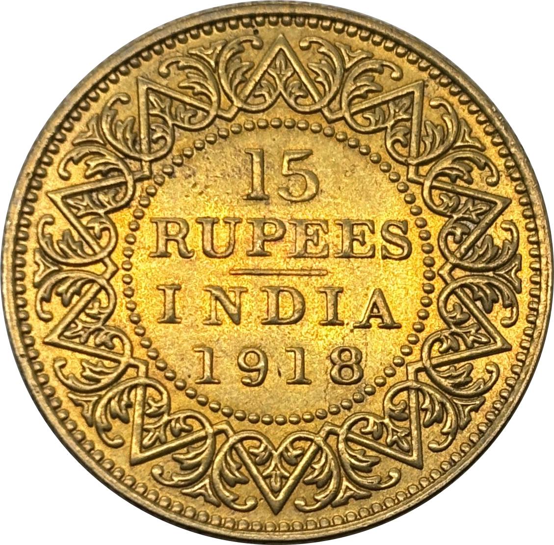 India 1918 15 Rupees George V King Emperor Gold Brass Metal Replica Coin Commemorative Medal,Historical Collectible Art Craft For Enthusiasts