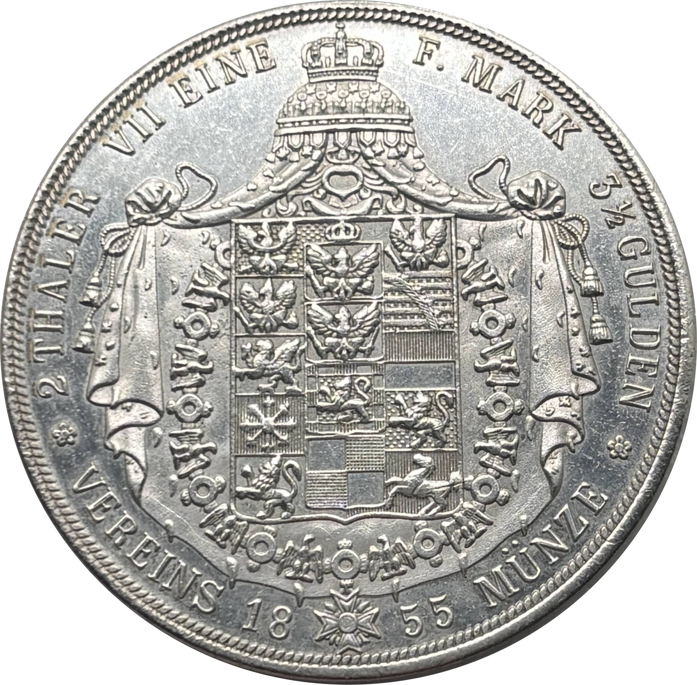 German States Kingdom of Prussia 2 Thaler / 3 1/2 Gulden Friedrich Wilhelm IV 1855 Plated Silver Replica Coin Commemorative Medal,Historical Collectible Art Craft For Enthusiasts