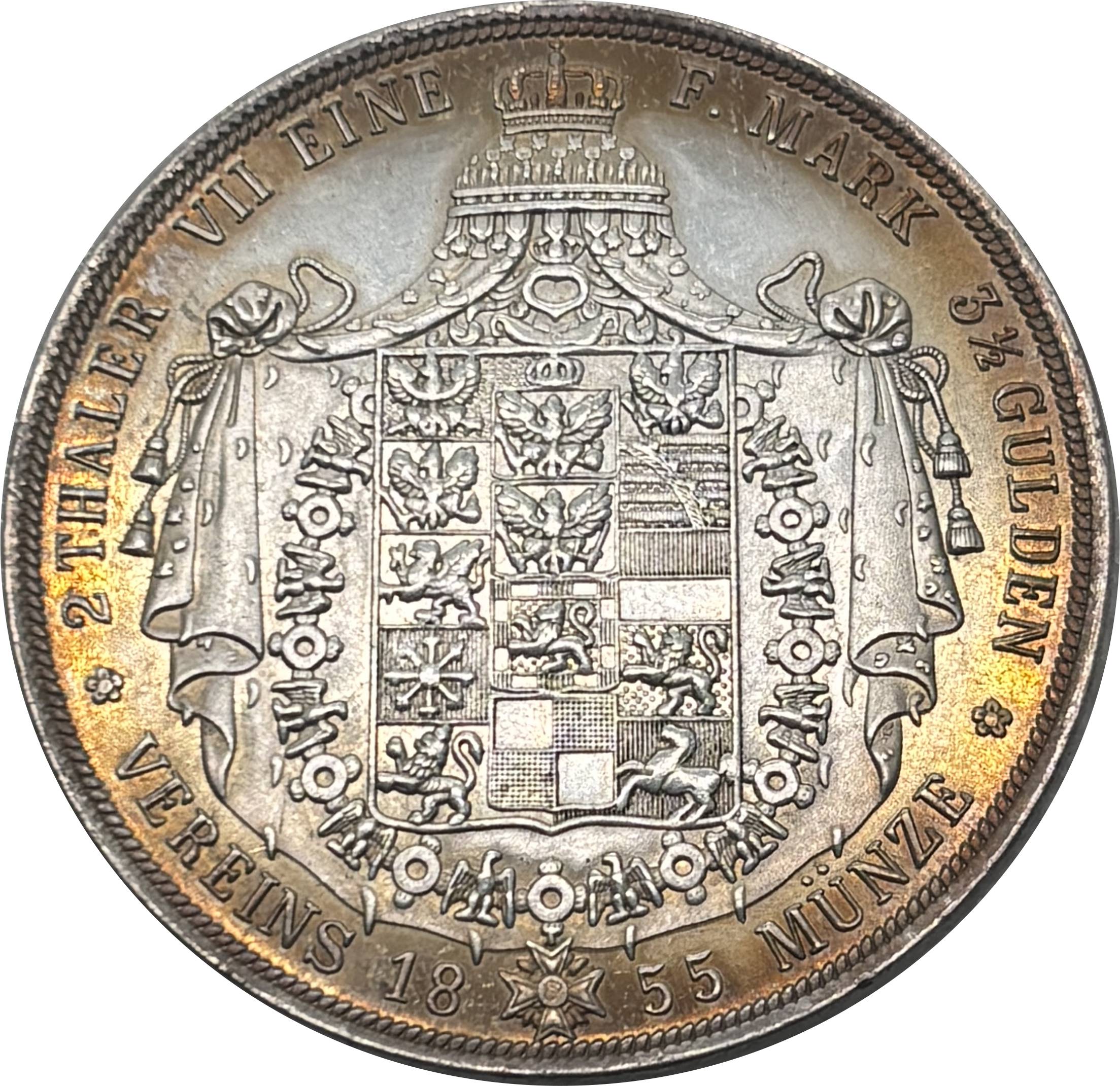 German States Kingdom of Prussia 2 Thaler / 3 1/2 Gulden Friedrich Wilhelm IV 1855 Plated Silver Replica Coin Commemorative Medal,Historical Collectible Art Craft For Enthusiasts