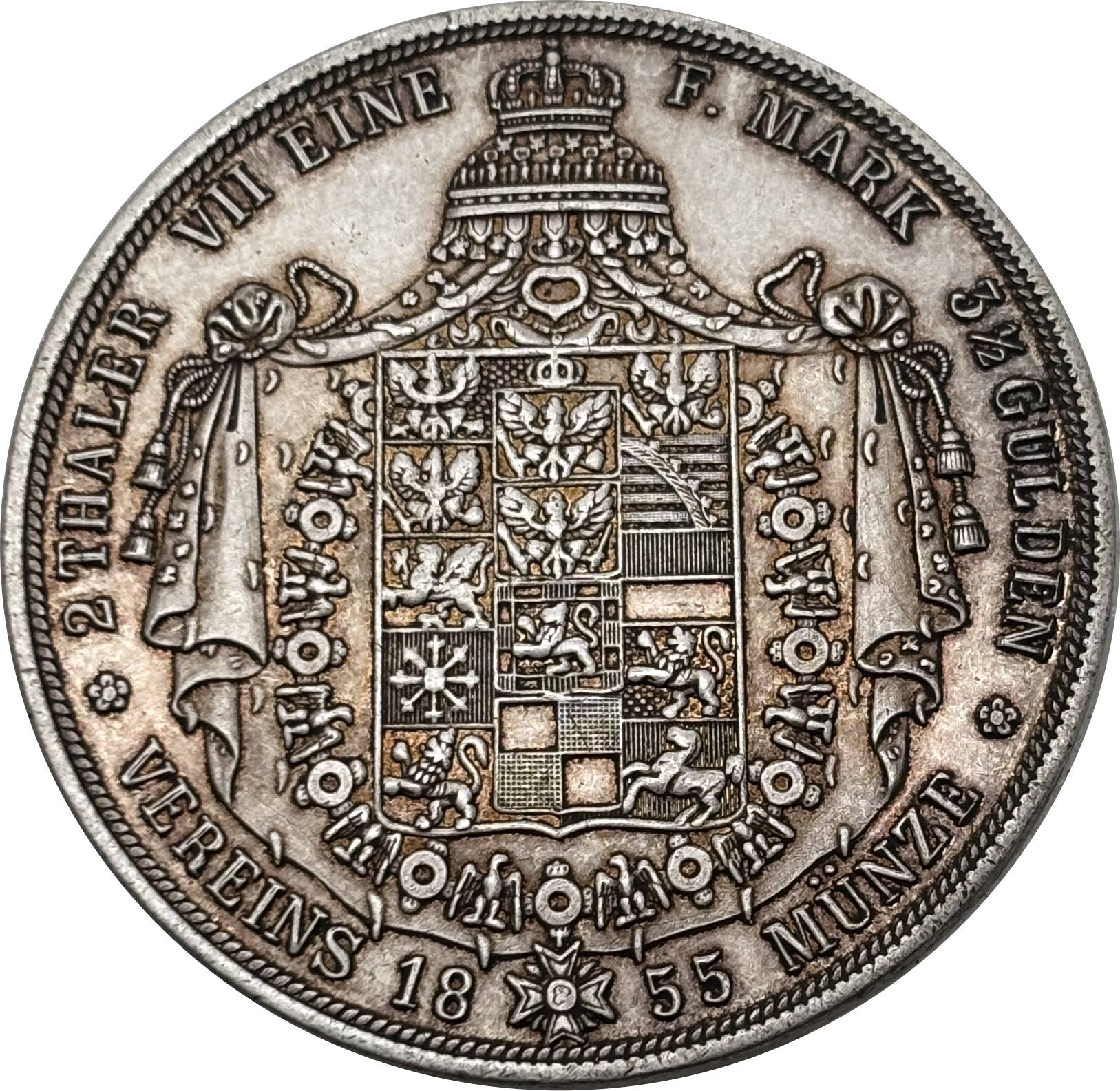 German States Kingdom of Prussia 2 Thaler / 3 1/2 Gulden Friedrich Wilhelm IV 1855 Plated Silver Replica Coin Commemorative Medal,Historical Collectible Art Craft For Enthusiasts