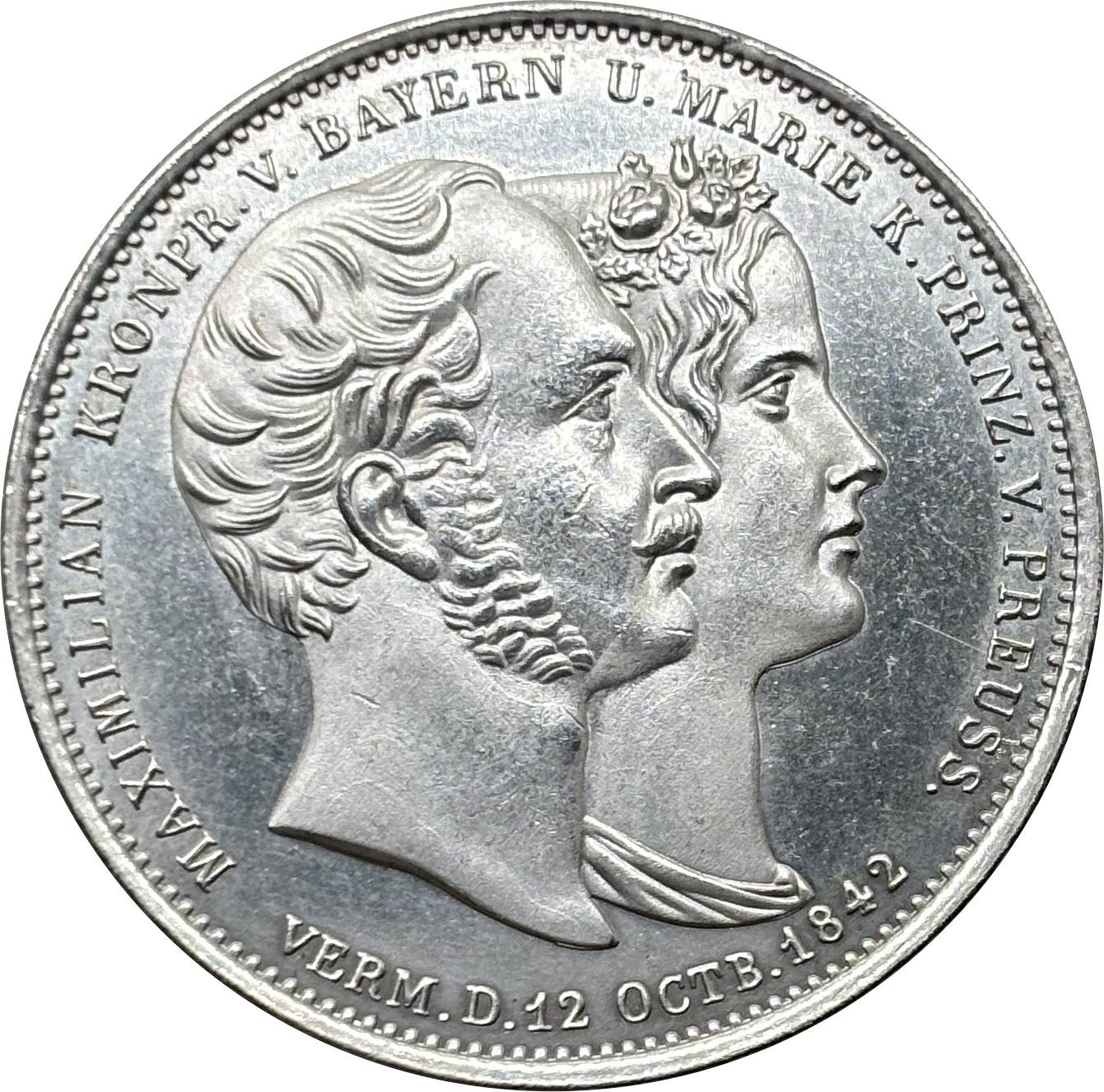 German States Kingdom of Bavaria 2 Thaler 3 1/2 Gulden Ludwig I Marriage 1842 Plated Silver Replica Coin Commemorative Medal,Historical Collectible Art Craft For Enthusiasts