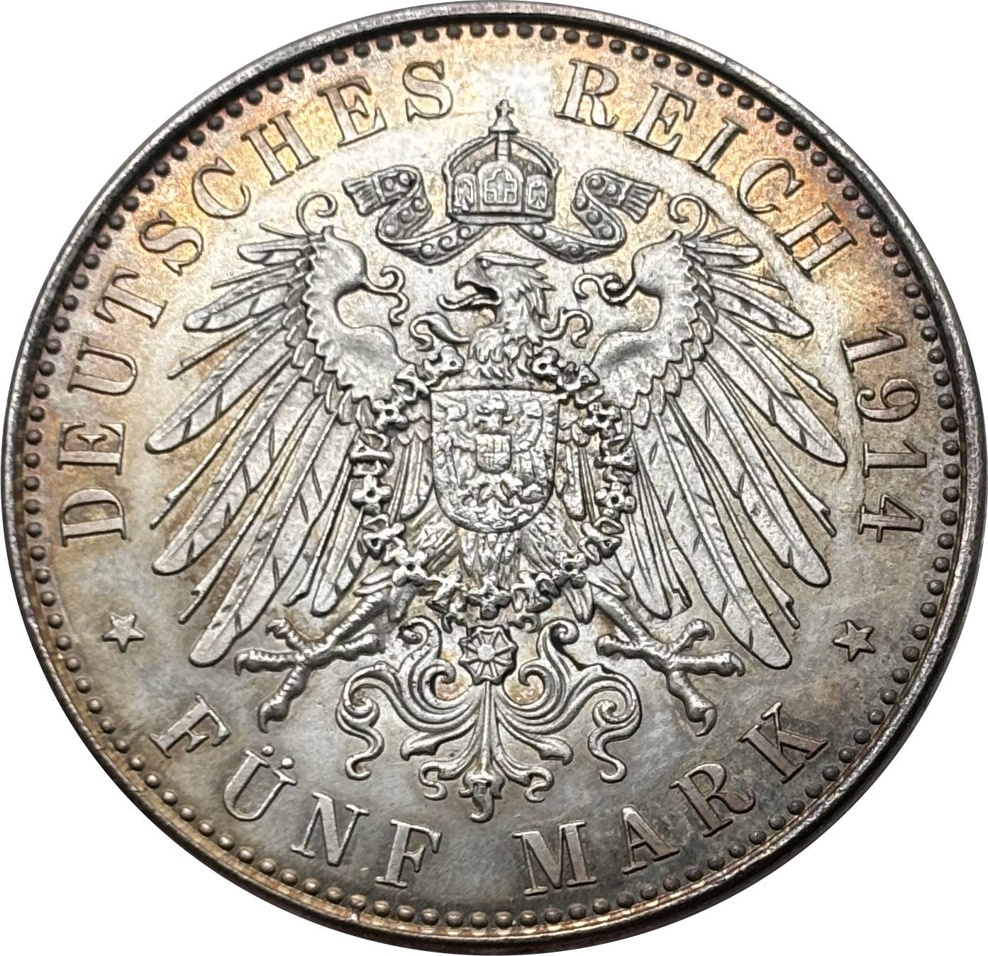 German States 1889 1914 5 Mark Frederick II Wedding Silver Plated Replica Coin Commemorative Medal,Historical Collectible Art Craft For Enthusiasts