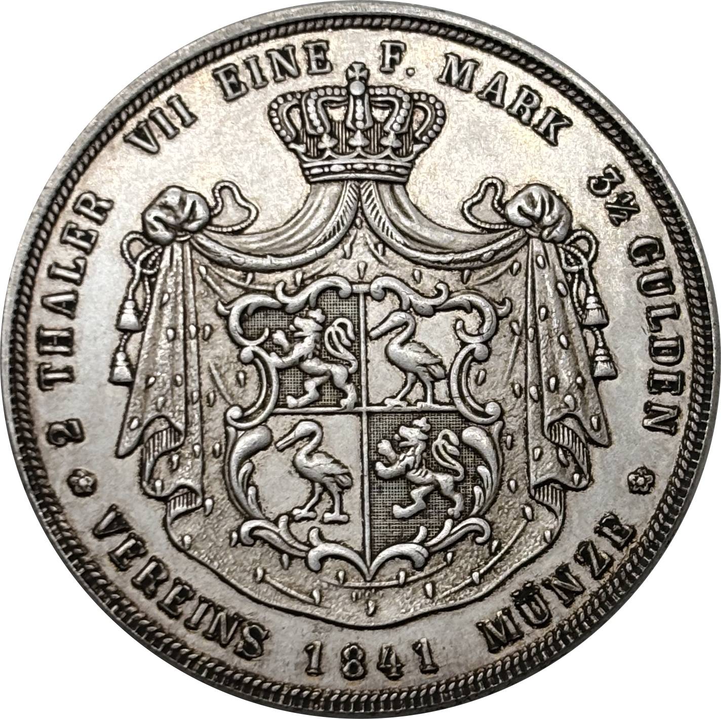German States Reuss Obergreiz 2 Thaler 3 1/2 Gulden Heinrich XX 1841 A Silver Plated Replica Coin Commemorative Medal,Historical Collectible Art Craft For Enthusiasts