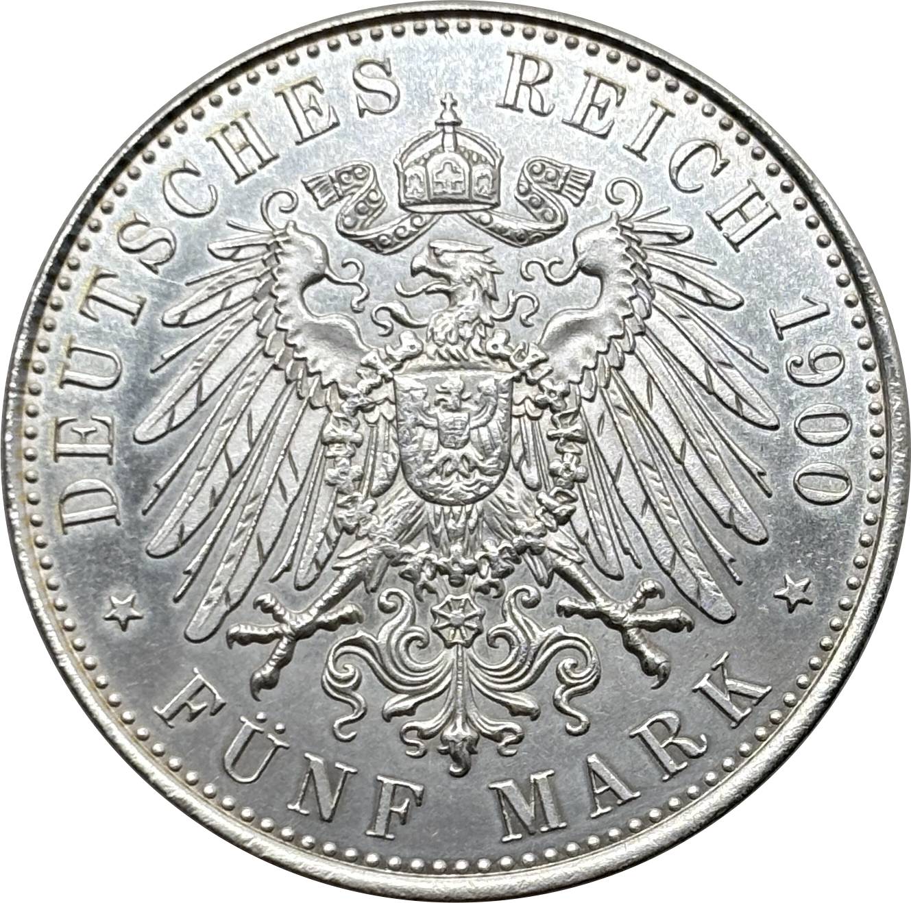German States 1900 5 Mark William II Kingdom Of Prussia Silver Plated Replica Coin Commemorative Medal,Historical Collectible Art Craft For Enthusiasts