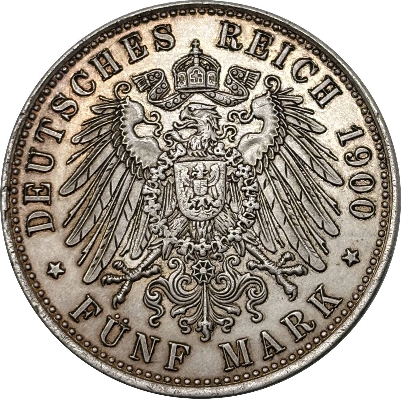 German States 1900 5 Mark William II Kingdom Of Prussia Silver Plated Replica Coin Commemorative Medal,Historical Collectible Art Craft For Enthusiasts