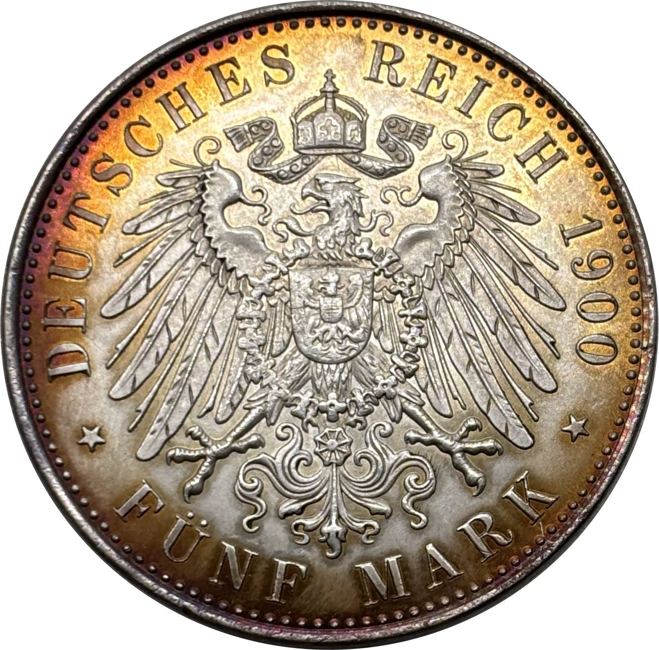 German States 1900 5 Mark William II Kingdom Of Prussia Silver Plated Replica Coin Commemorative Medal,Historical Collectible Art Craft For Enthusiasts