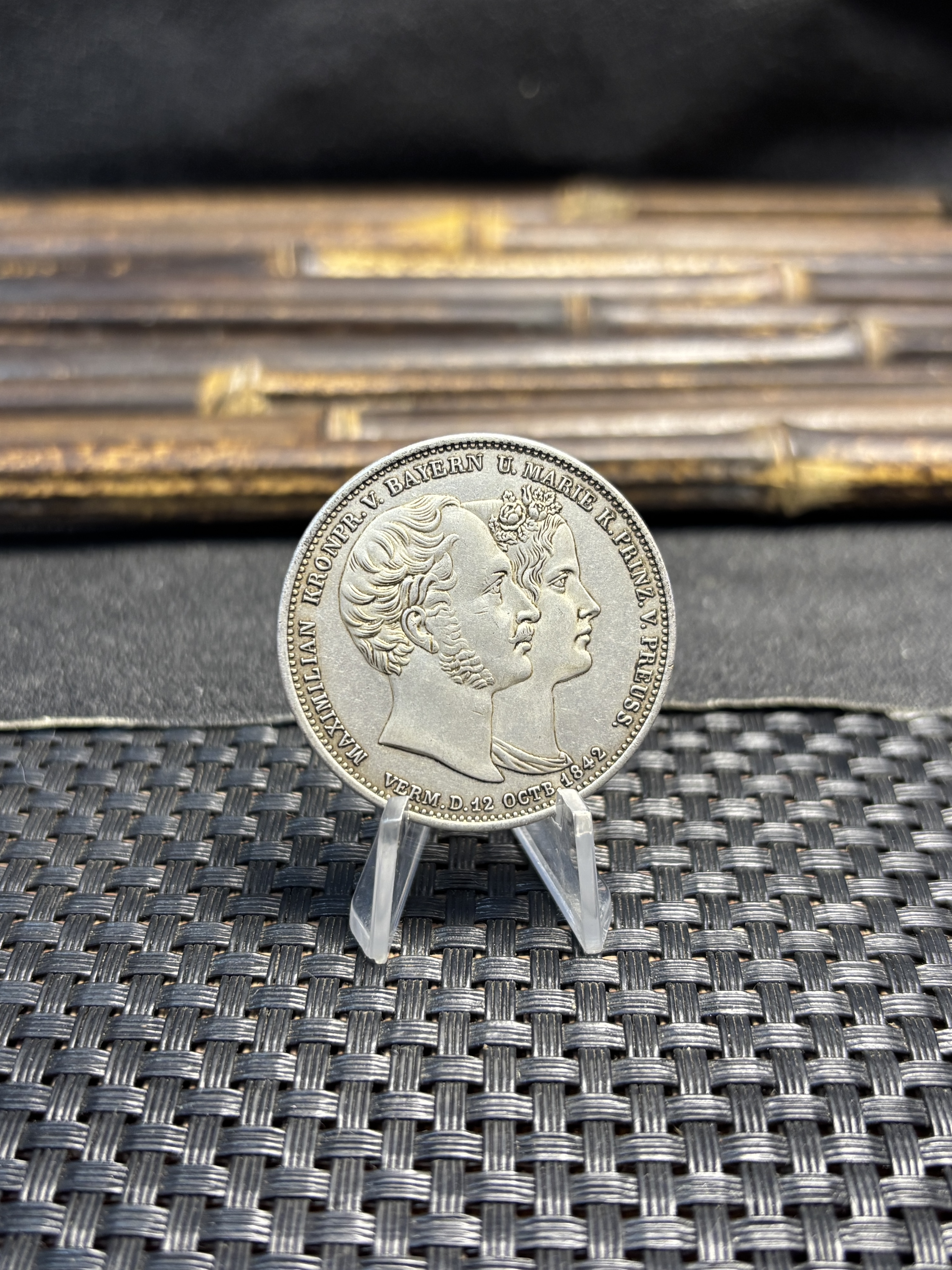 German States Kingdom of Bavaria 2 Thaler 3 1/2 Gulden Ludwig I Marriage 1842 Plated Silver Replica Coin Commemorative Medal,Historical Collectible Art Craft For Enthusiasts