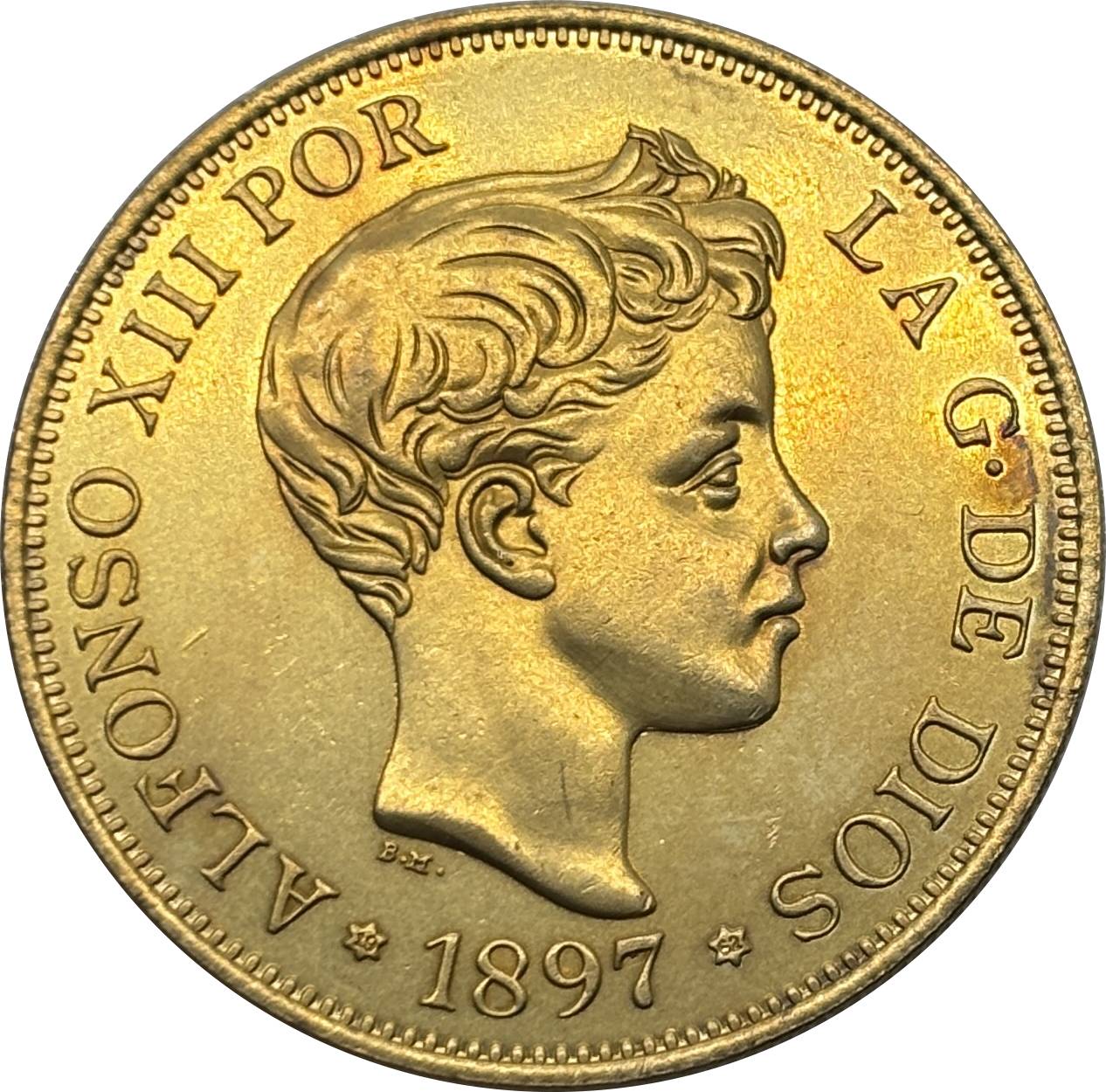 Spain 1897 100 Pesetas Alfonso XIII 3rd Portrait Brass Metal Replica Coin Commemorative Medal,Historical Collectible Art Craft For Enthusiasts