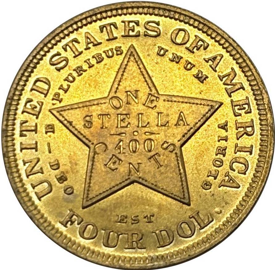 United States of America 1879 1881 4 Dollars Head of Liberty One Stella 400 Cents US Brass Metal Replica Coin Commemorative Medal,Historical Collectible Art Craft For Enthusiasts