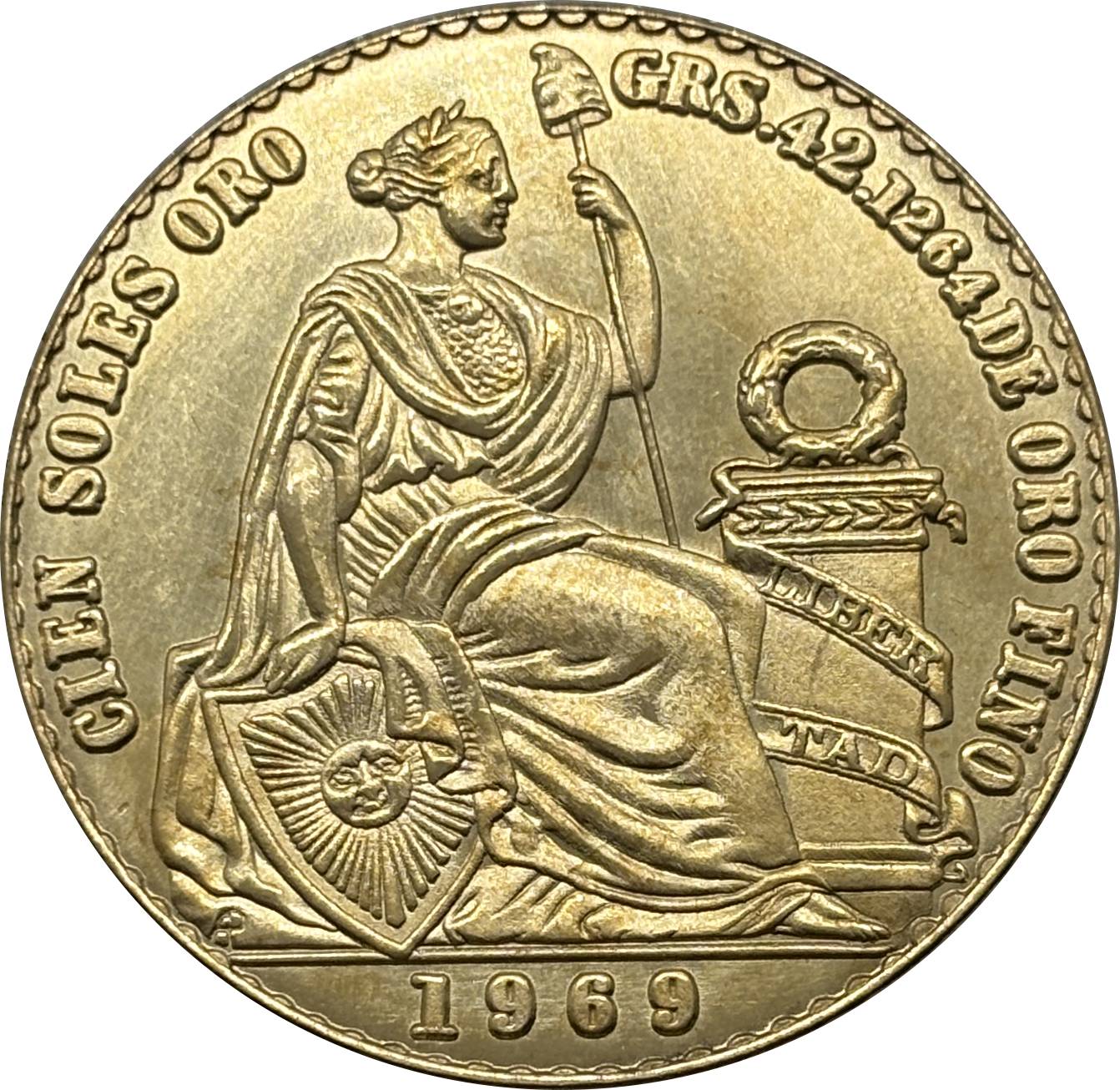 Peru Republic 1969 Lima 100 Soles Oro Libertad Gold Brass Metal Replica Coin Commemorative Medal,Historical Collectible Art Craft For Enthusiasts