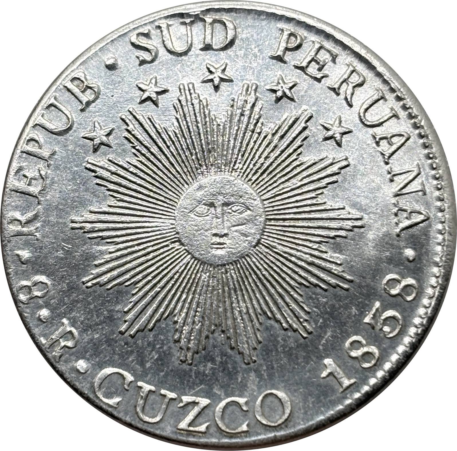 Peru 1838 South Peru Cuzco MS 8 Reales Sun Face Volcano peso Plated Silver Metal Replica Coin Commemorative Medal,Historical Collectible Art Craft For Enthusiasts