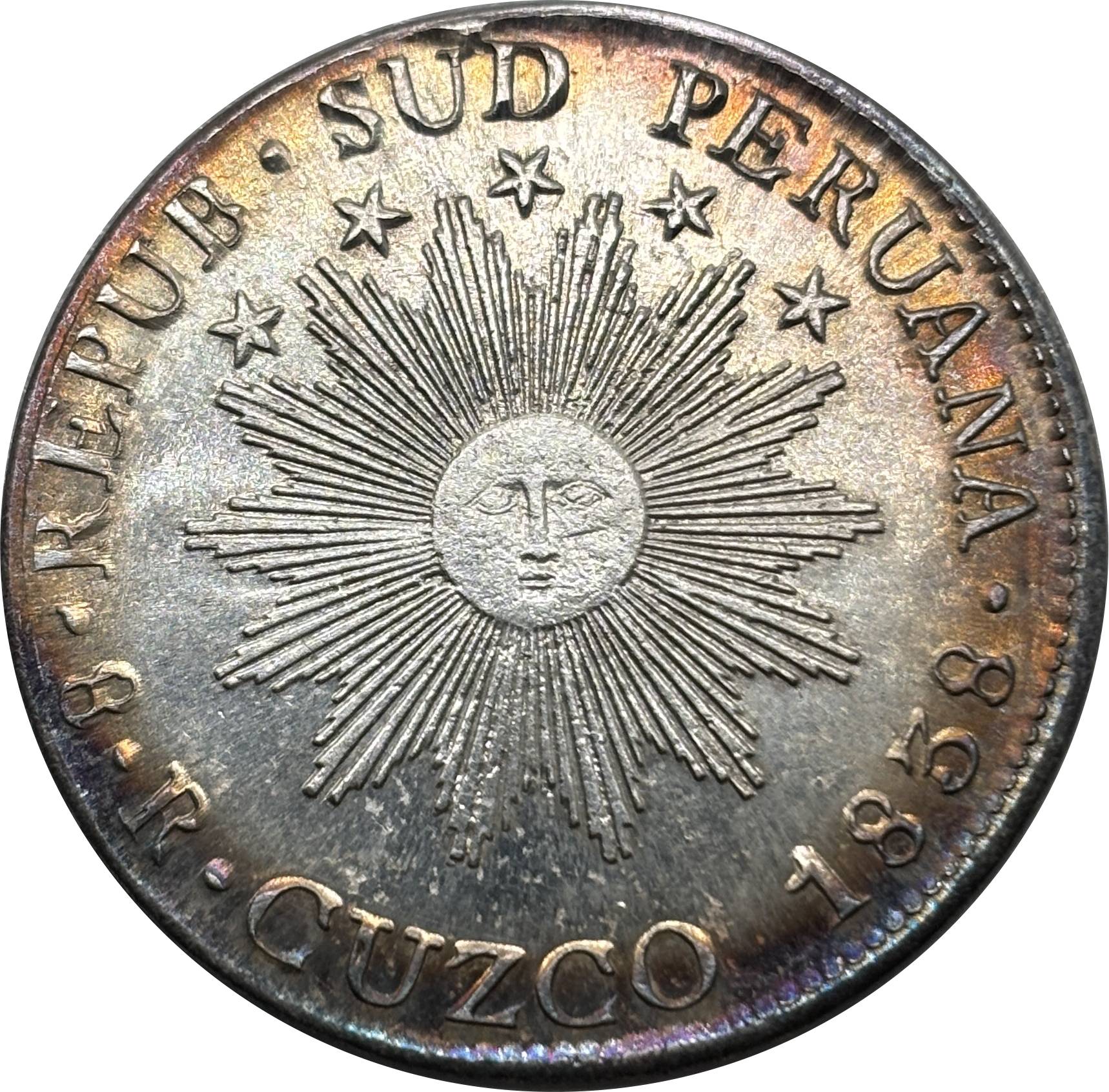 Peru 1838 South Peru Cuzco MS 8 Reales Sun Face Volcano peso Plated Silver Metal Replica Coin Commemorative Medal,Historical Collectible Art Craft For Enthusiasts