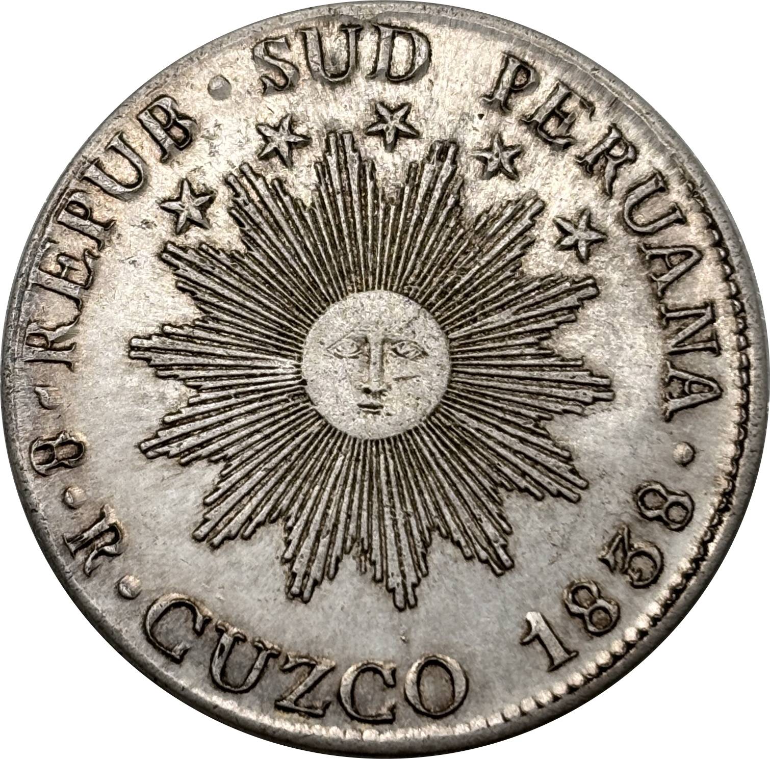 Peru 1838 South Peru Cuzco MS 8 Reales Sun Face Volcano peso Plated Silver Metal Replica Coin Commemorative Medal,Historical Collectible Art Craft For Enthusiasts
