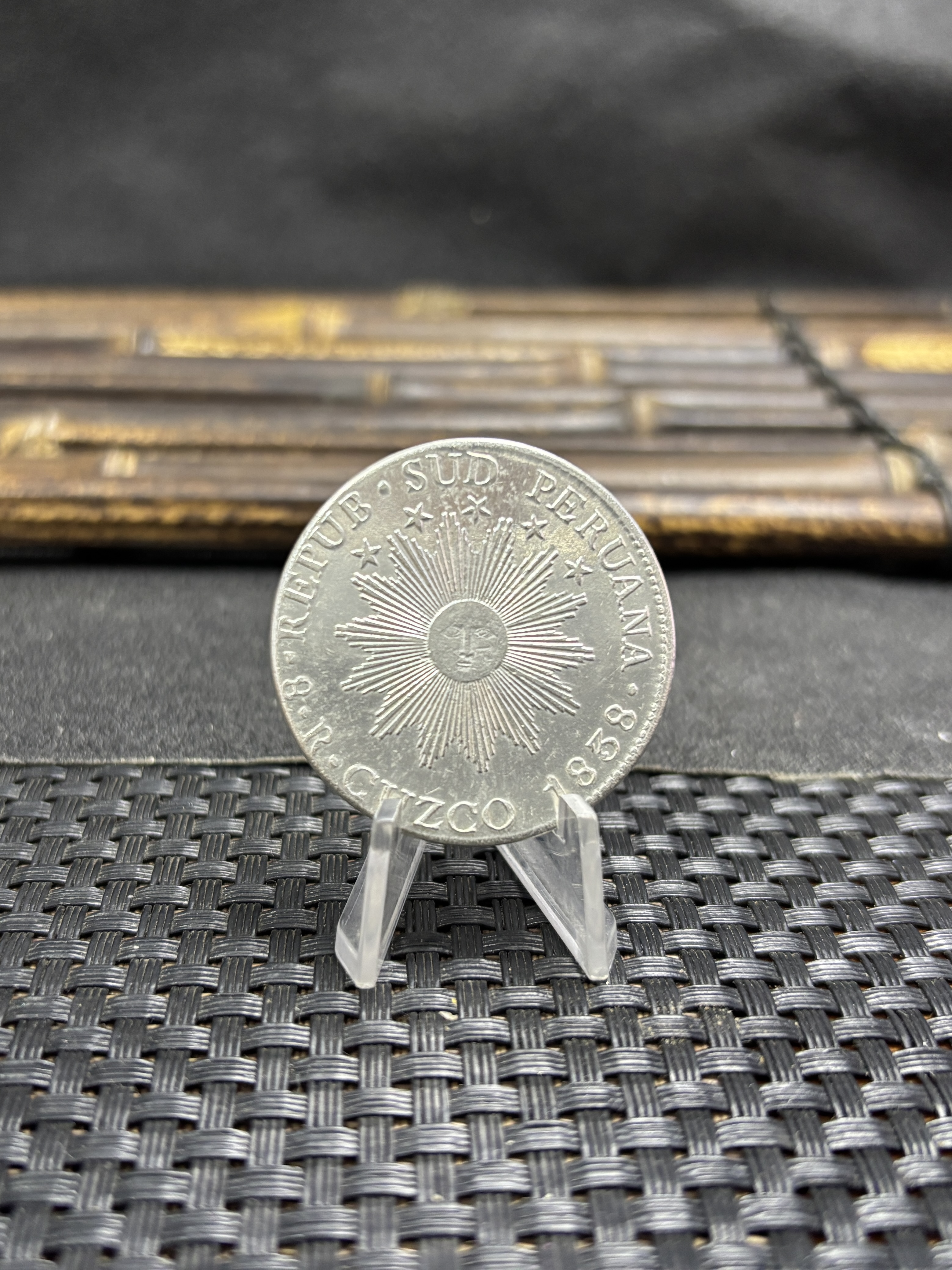 Peru 1838 South Peru Cuzco MS 8 Reales Sun Face Volcano peso Plated Silver Metal Replica Coin Commemorative Medal,Historical Collectible Art Craft For Enthusiasts