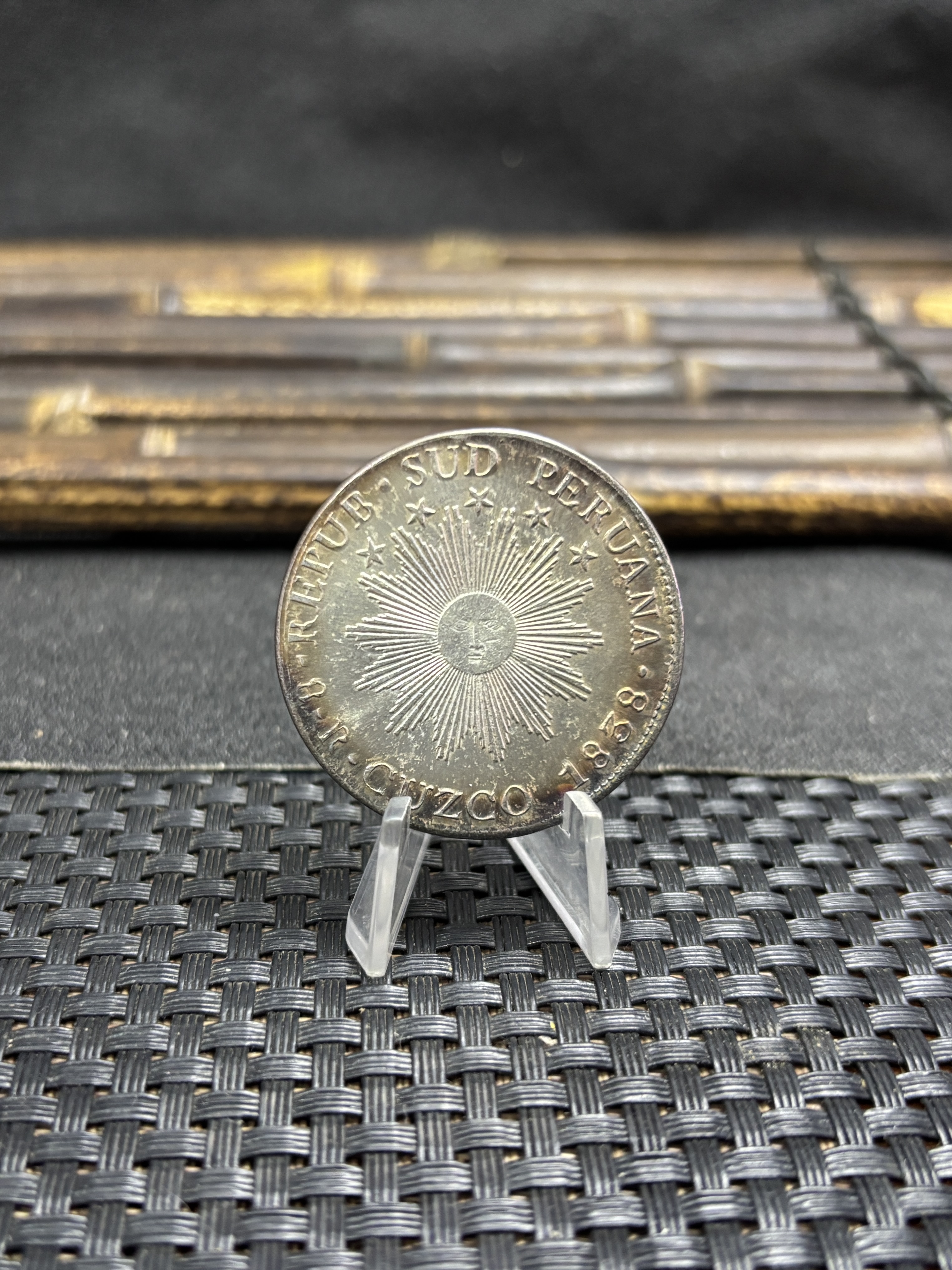 Peru 1838 South Peru Cuzco MS 8 Reales Sun Face Volcano peso Plated Silver Metal Replica Coin Commemorative Medal,Historical Collectible Art Craft For Enthusiasts
