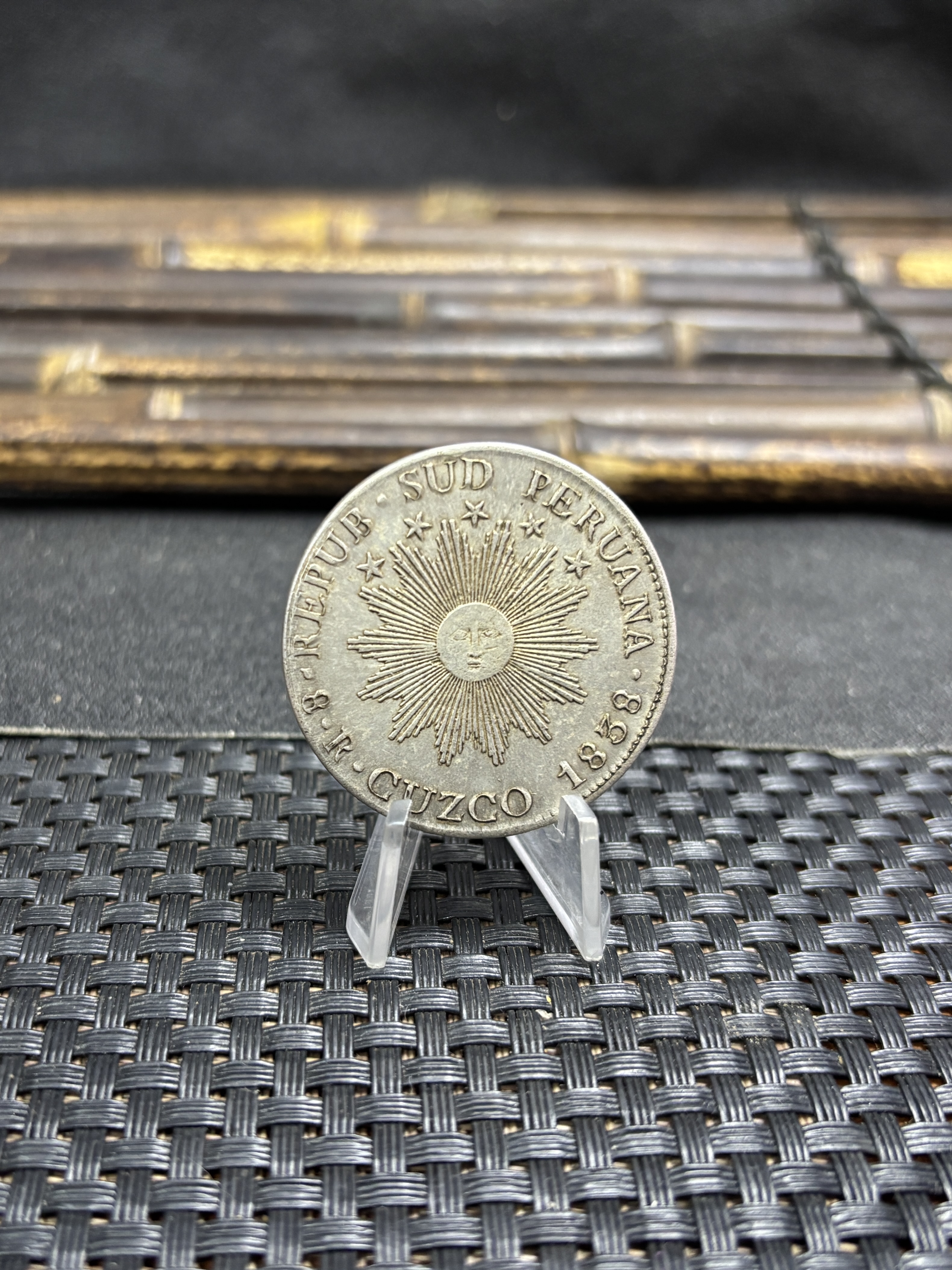 Peru 1838 South Peru Cuzco MS 8 Reales Sun Face Volcano peso Plated Silver Metal Replica Coin Commemorative Medal,Historical Collectible Art Craft For Enthusiasts